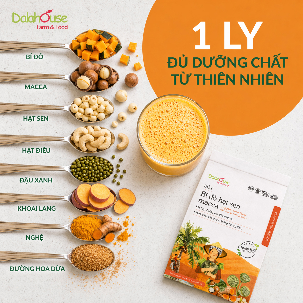 Bột Bí Đỏ Hạt Sen Macca Dalahouse 300g - Phân phối chính hãng