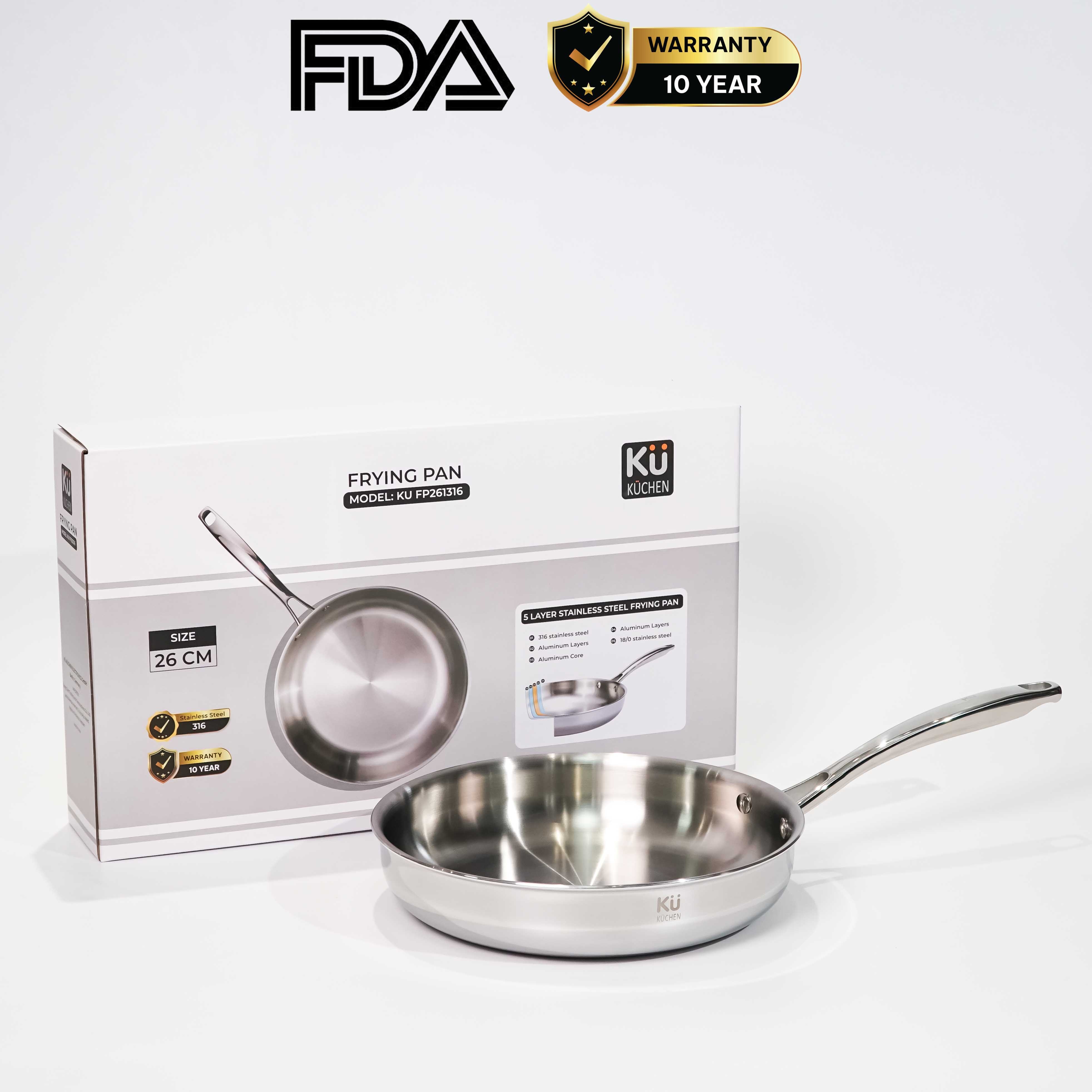 Chảo rán inox 316 26cm cao cấp KUCHEN KU FP261316