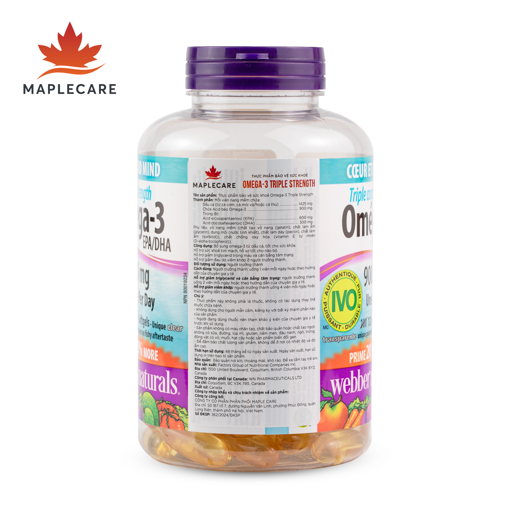 Thực phẩm bảo vệ sức khoẻ WEBBER NATURALS Triple Strength Omega-3 900mg EPA/DHA (Hộp 120 viên)