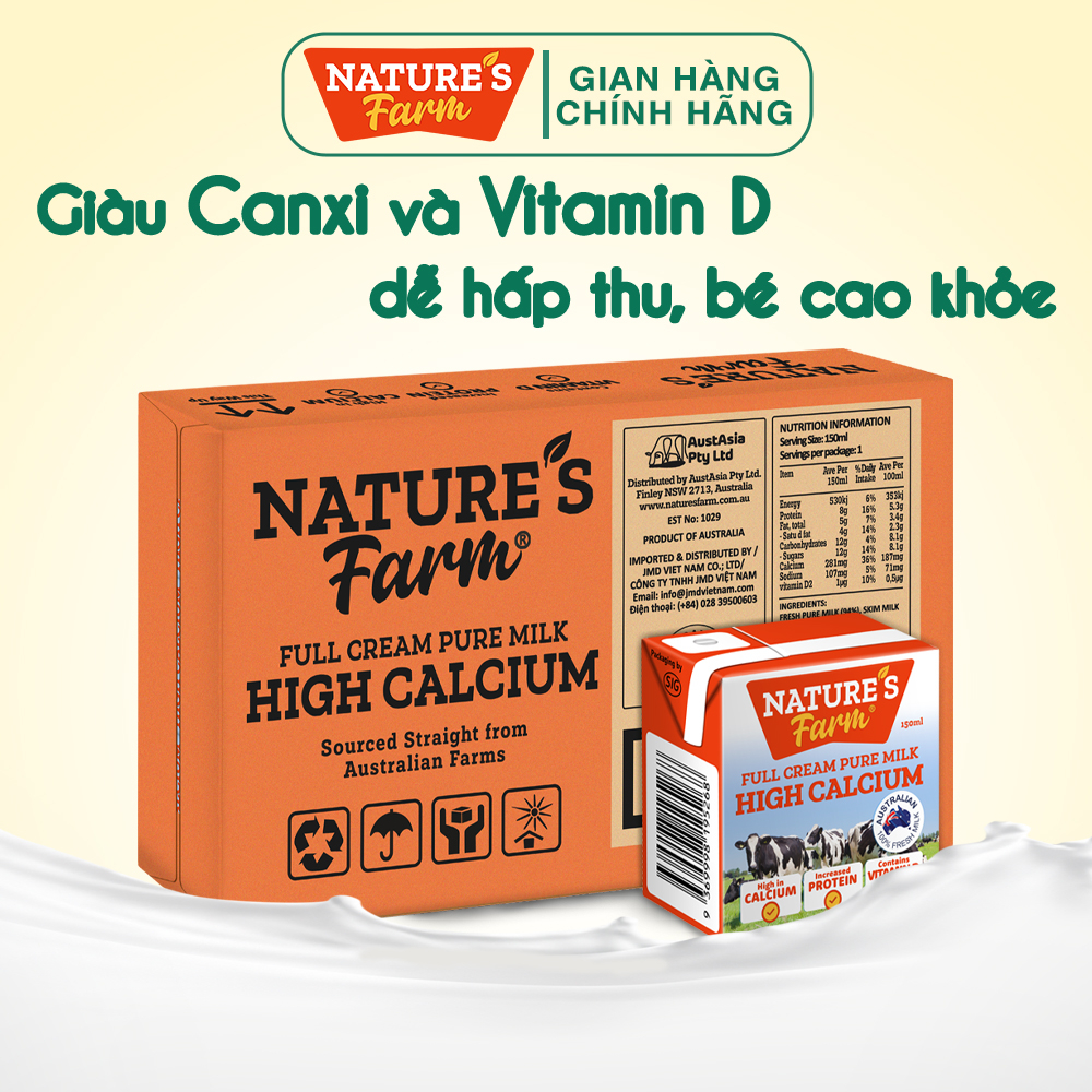 Thùng sữa Nature's Farm High Calcium 150ml - Sữa Úc Bò Nuôi Thả - Hỗ Trợ Tăng Chiều Cao