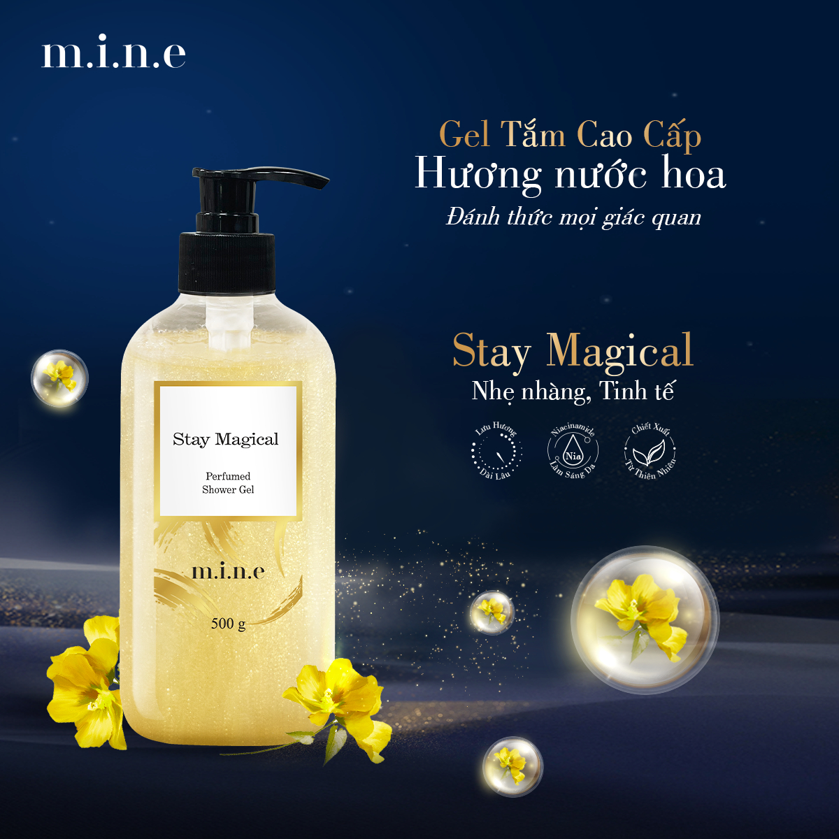 Gel tắm sáng da nhũ vàng hương nước hoa Mine - Stay Magical-duoc-ban-tai-Droppiimart