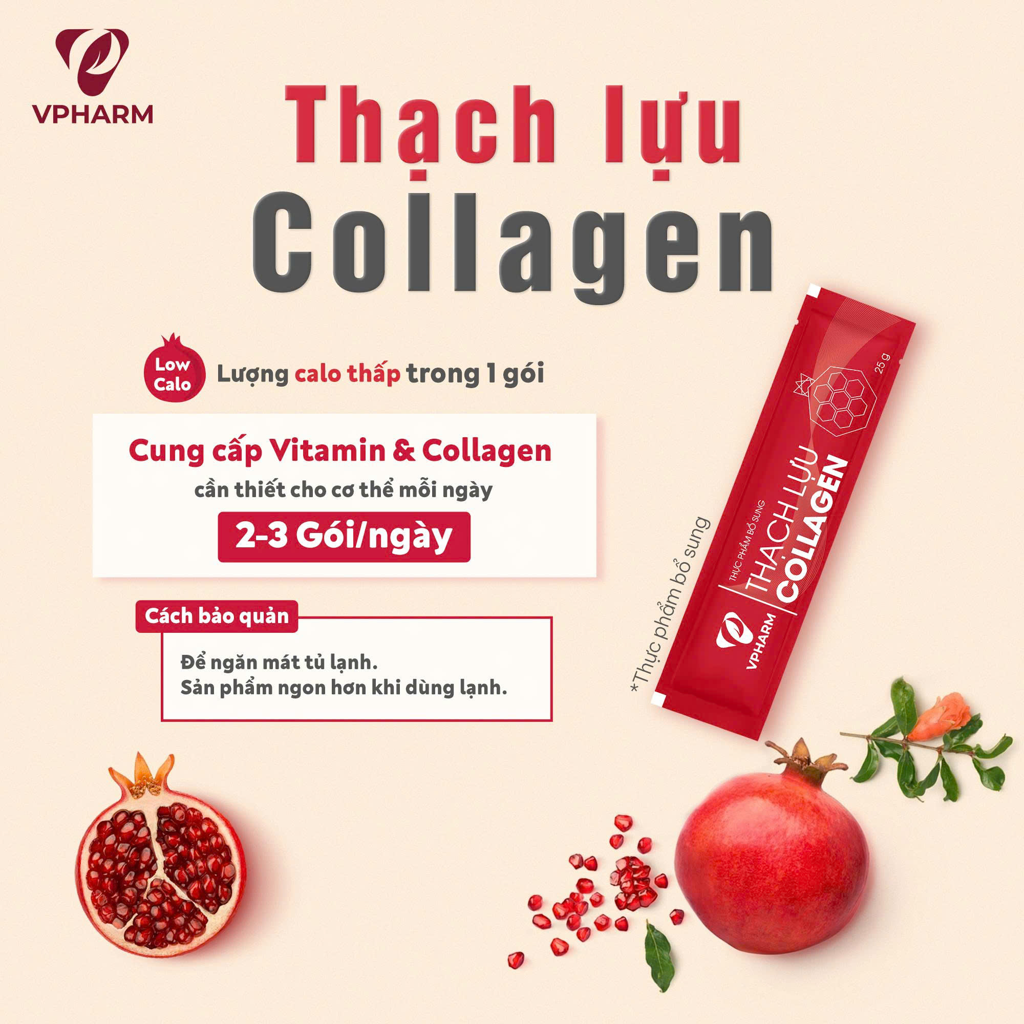 Thực phẩm bổ sung Thạch lựu Collagen - Hộp 10 gói