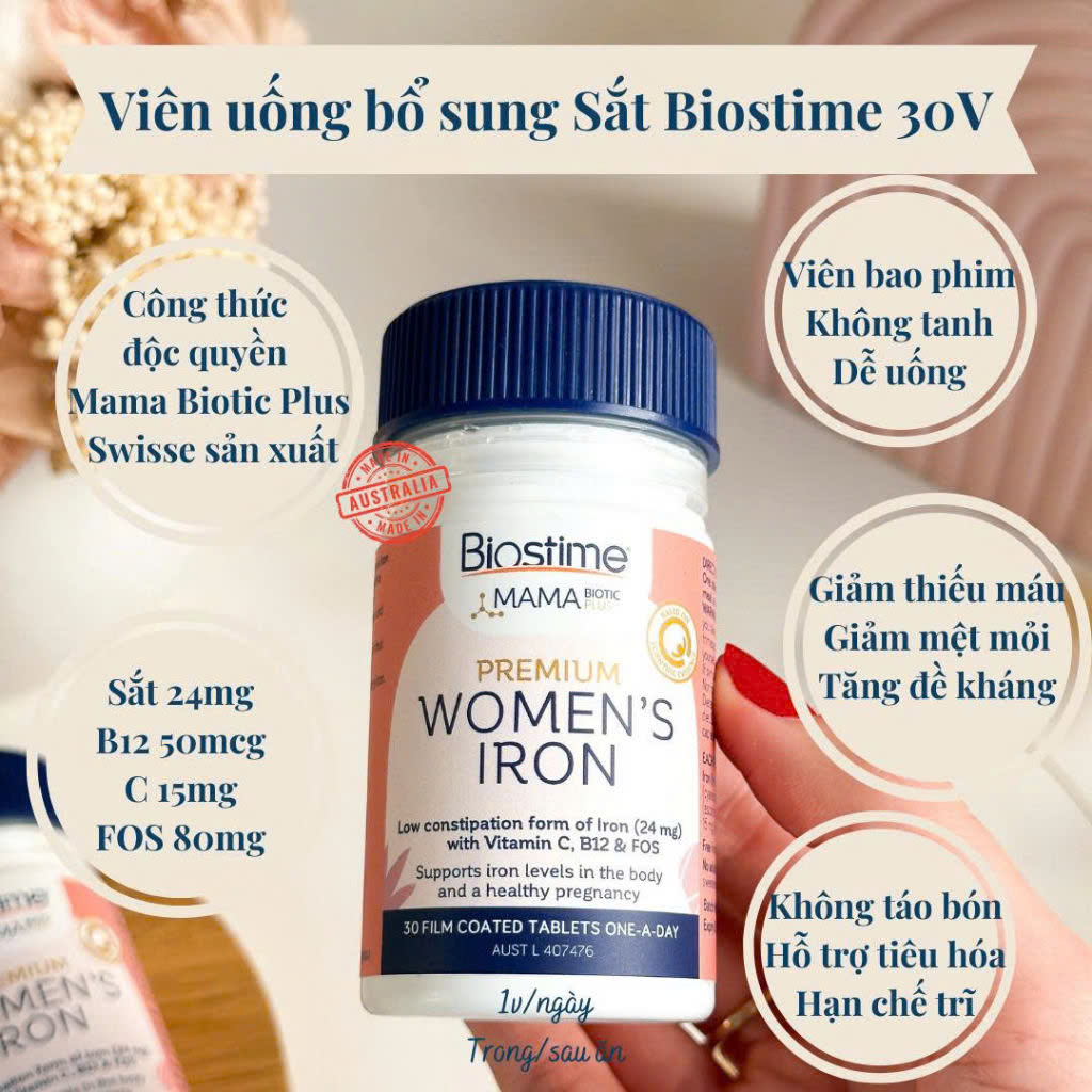 Viên uống bổ sung sắt hữu cơ Biostime Úc 30v