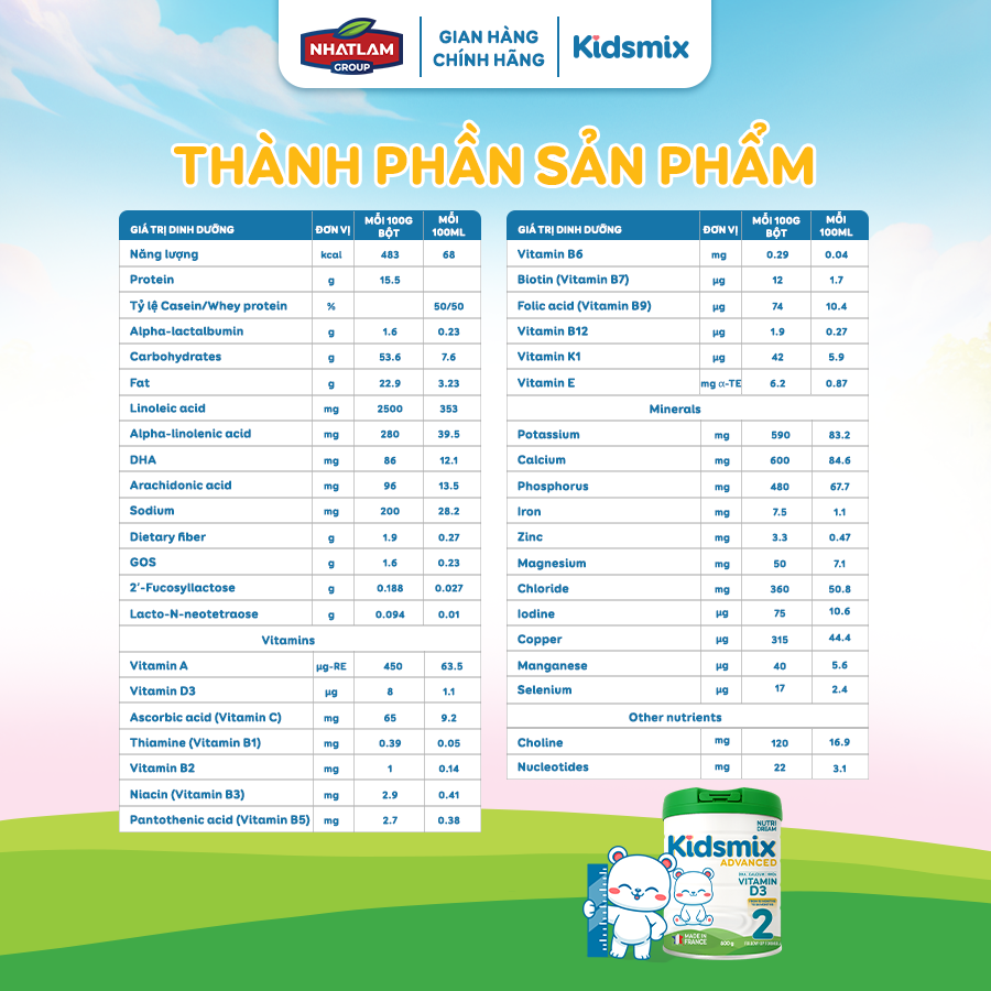 Sữa Bột Kidsmix Advanced Số 2 800gr Dành Cho Bé Từ 12-24 Tháng Tuổi
