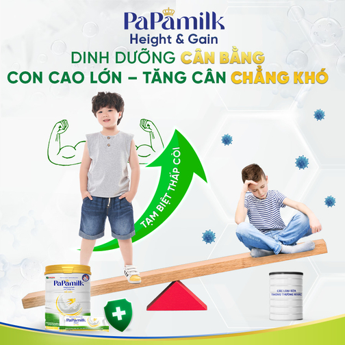 Sữa tăng cân và chiều cao cho trẻ PaPamilk Heigth and Gain chứa Tổ Yến - Lon 830gr