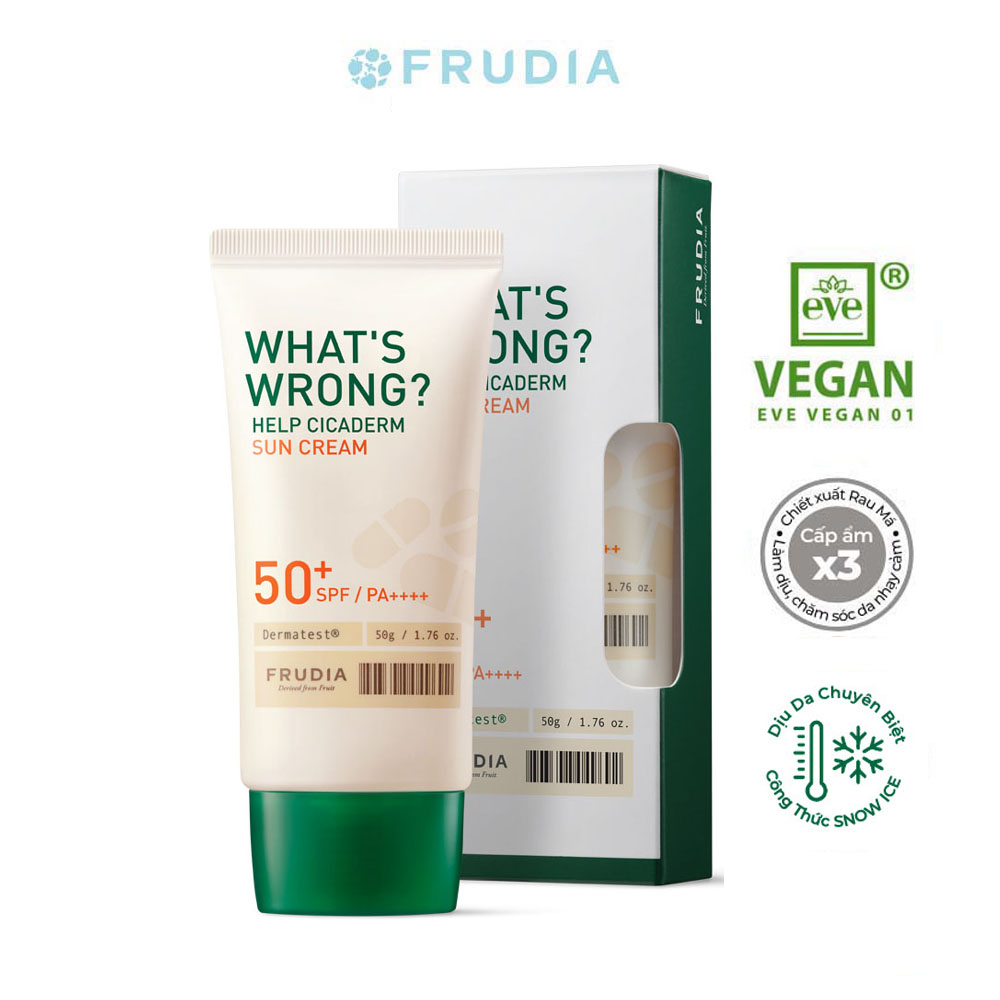 Kem chống nắng thuần chay chiết xuất Rau Má Frudia what's wrong help Cicaderm sun cream SPF50+/PA++++50g-duoc-ban-tai-Siêu Thị Ánh Nguyệt