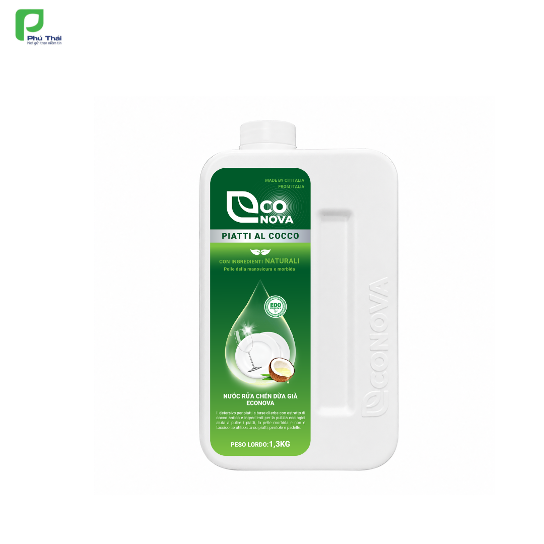 Nước rửa chén thảo mộc dừa già Econova (Chai 1.3kg) - Phân phối chính hãng