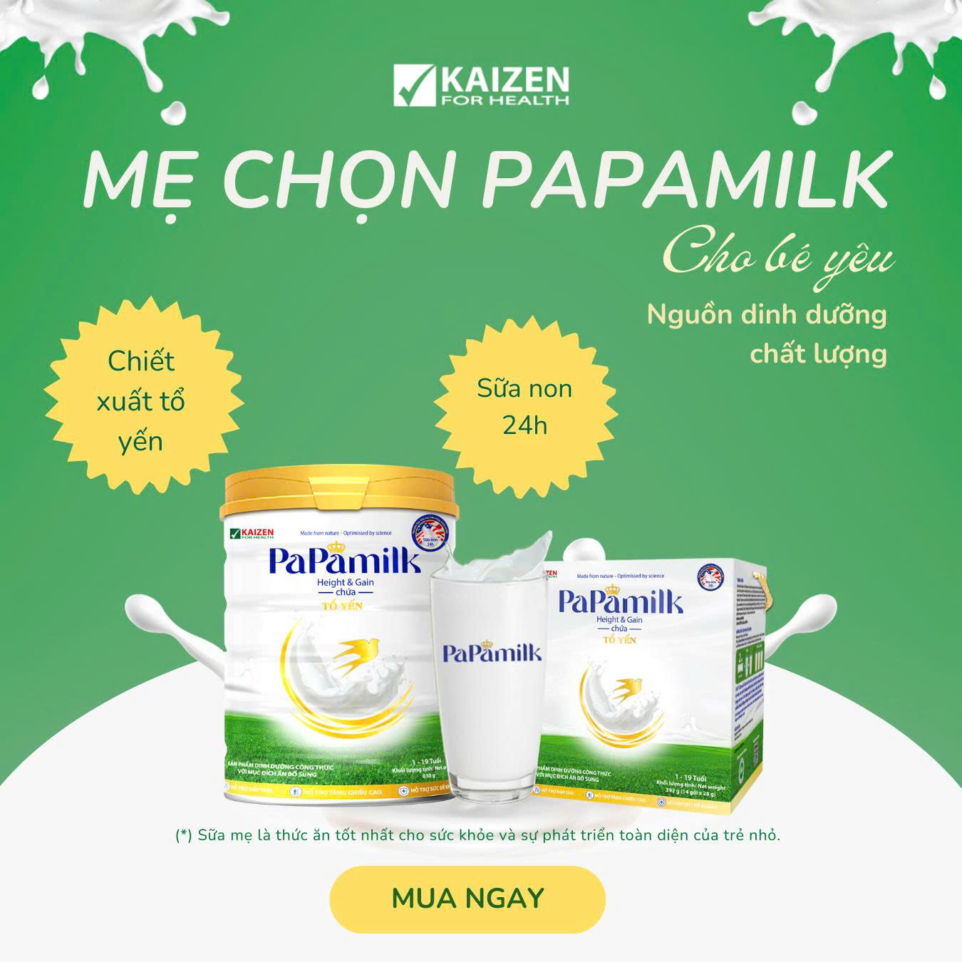Sữa non tổ yến Papamilk Height & Gain giúp tăng cân tăng chiều cao cho Trẻ từ 1-19 tuổi (14gói x 28g)