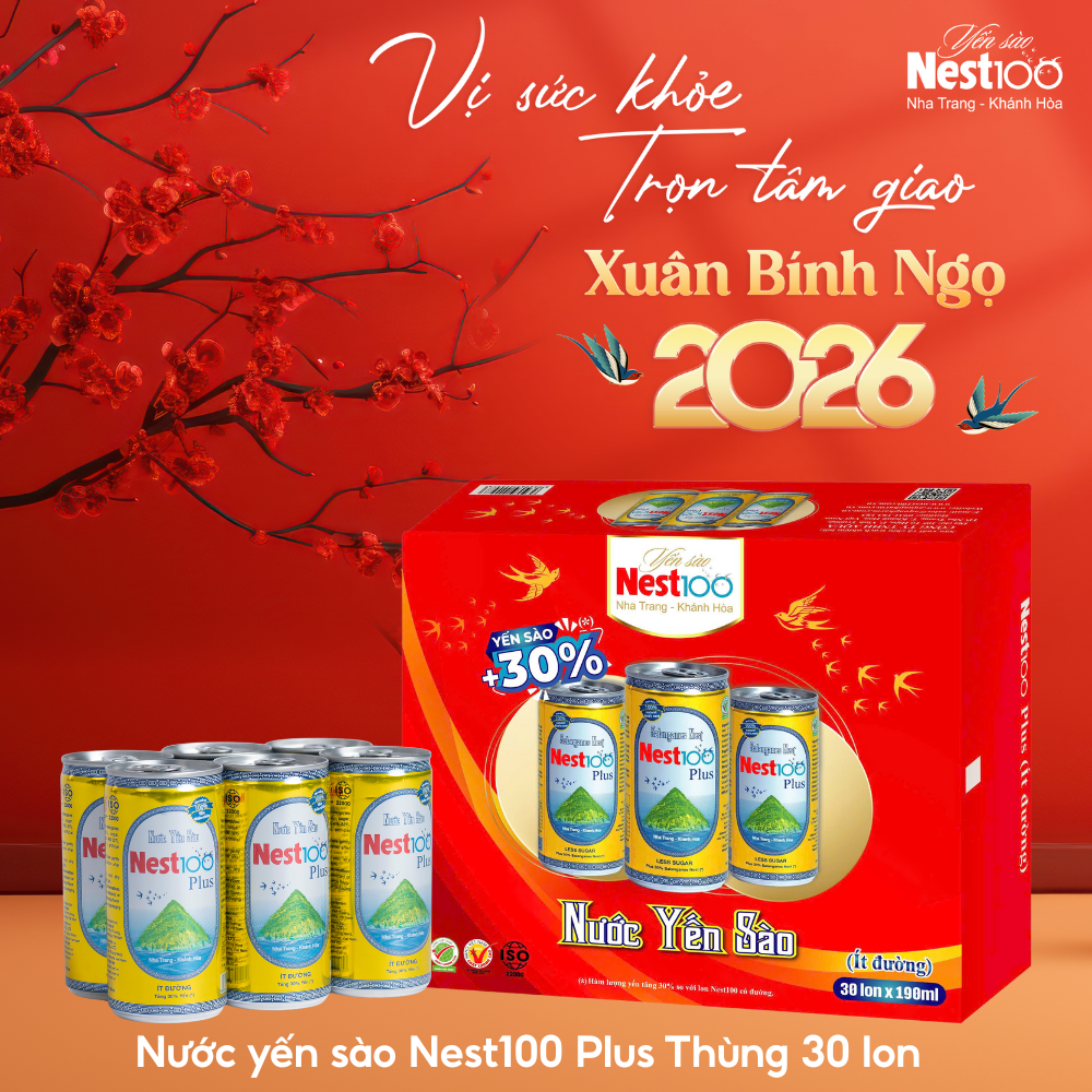 Nước yến sào Nest100 Plus lon 190ml - Thùng 30 lon - Phân phối chính hãng