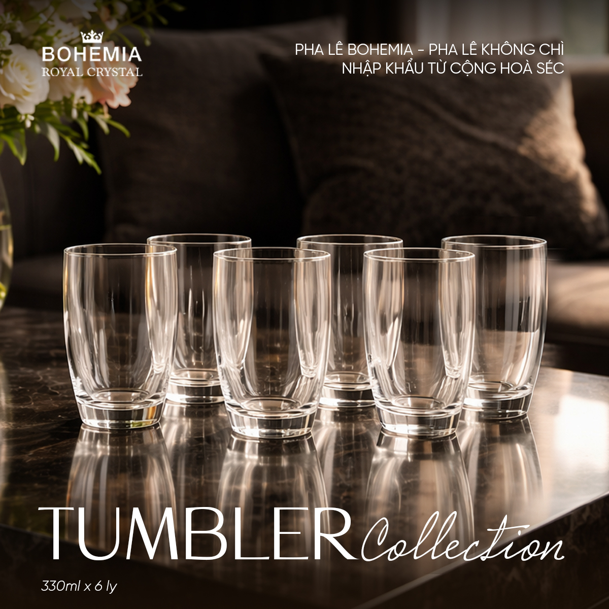 Ly uống nước pha lê 330ml Bohemia Royal Crystal set 6 ly- Model: Tumbler 330ml