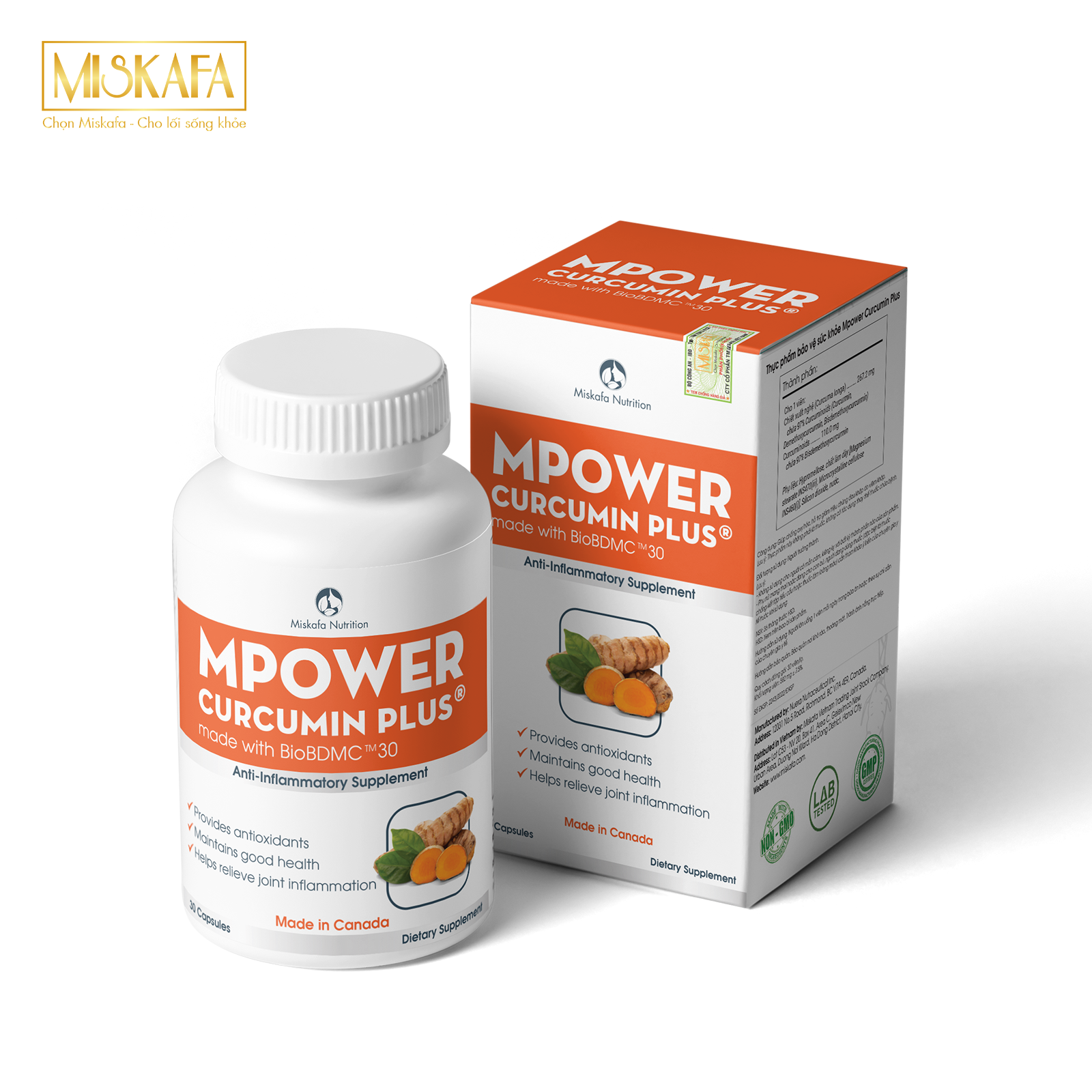 Combo 5 hộp Mpower Curcumin Plus made with BioBDMC™30 tiêu chuẩn Canada, được cấp sáng chế  (Hộp 30 viên)