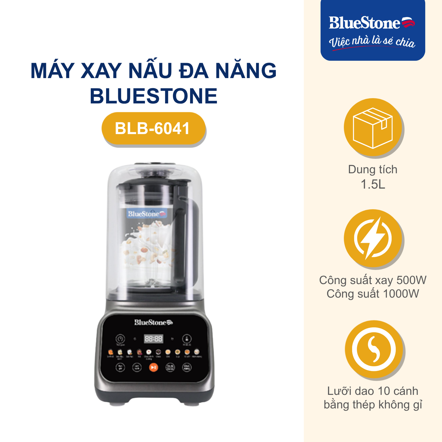 Máy Xay Nấu Đa Năng BlueStone BLB-6041 1.5 Lít - Phân phối chính hãng