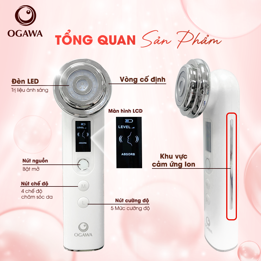 Máy nâng cơ mặt đẩy tinh chất trị liệu bằng ánh sáng RF (OB-063), hiệu Ogawa