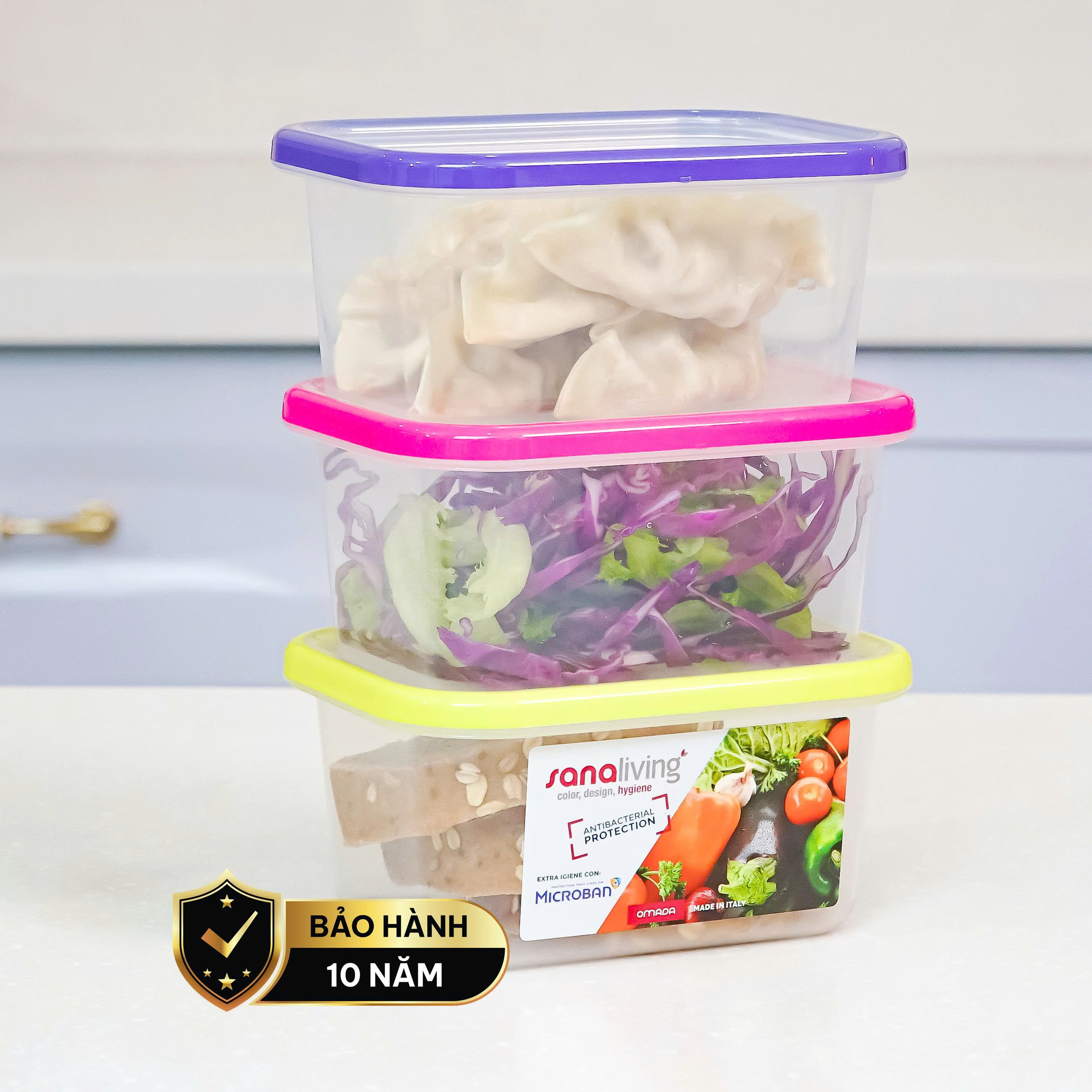 Set 3 Hộp đựng thực phẩm kháng khuẩn 550ml Sanaliving cao cấp OMADA - Model :  S2312CA - 5