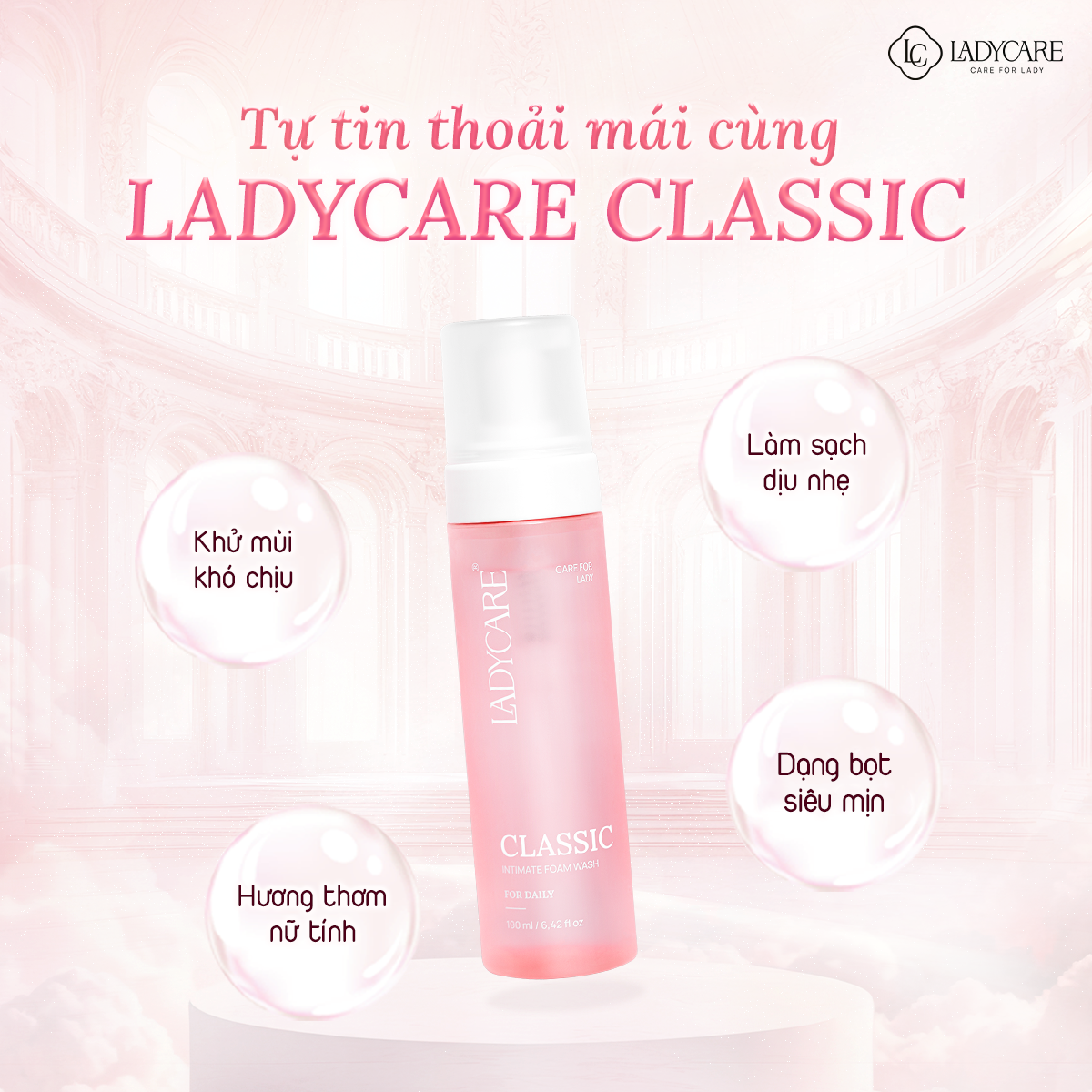 Dung dịch vệ sinh phụ khoa dạng bọt Ladycare Classic 190ML cho mẹ bầu, nam, nữ tuổi dậy thì - 5