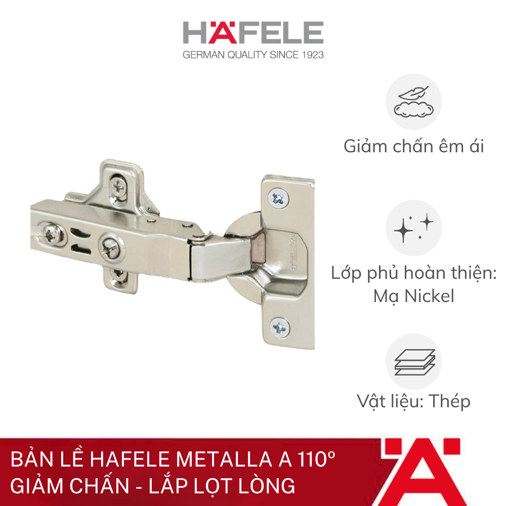Bản lề Hafele Metalla A 110° Tiêu chuẩn với giảm chấn - Lắp lọt lòng 315.30.723
