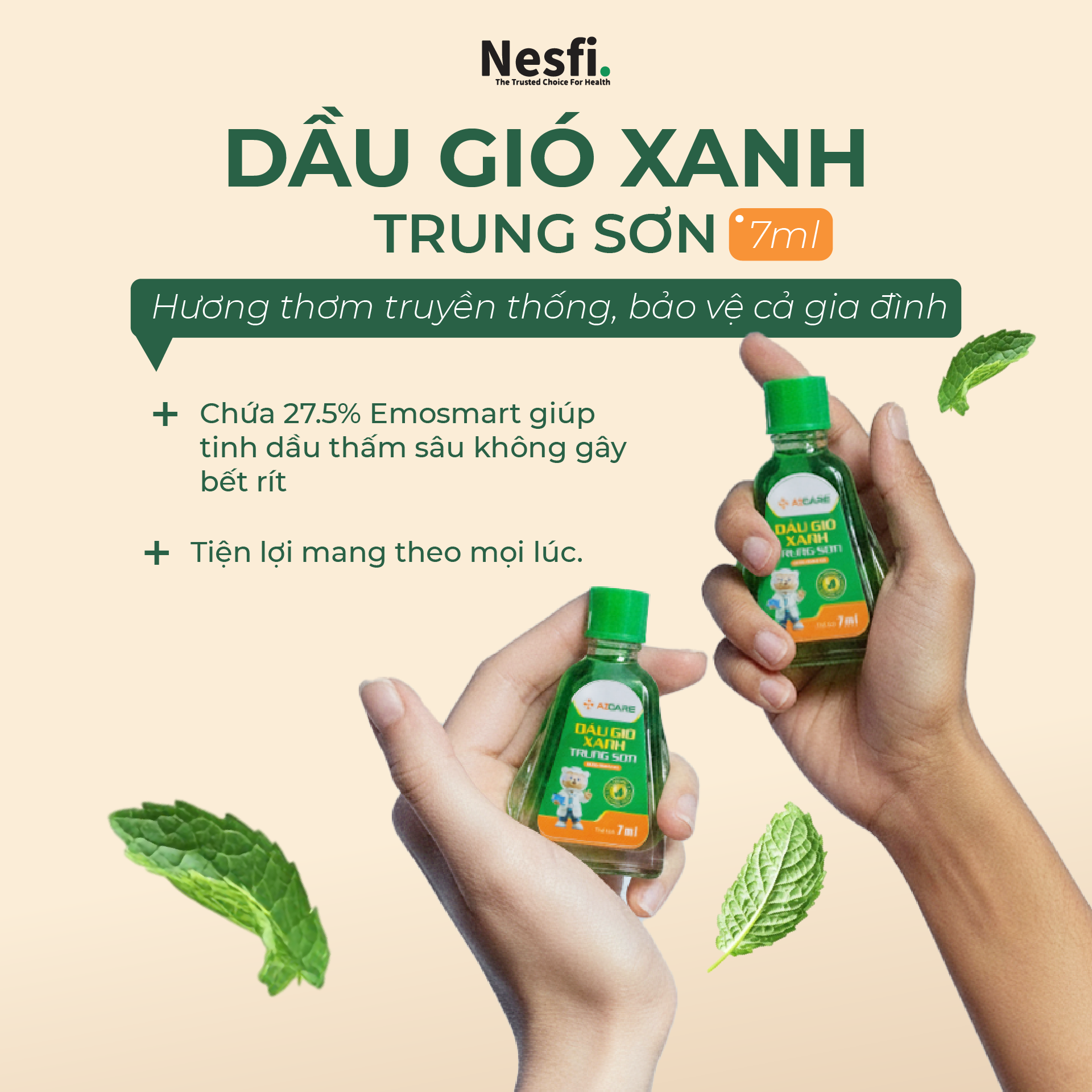 Dầu gió xanh Trung Sơn chai 7ml (Hỗ trợ giảm nhức đầu, say tàu xe, chóng mặt, ngạt mũi)