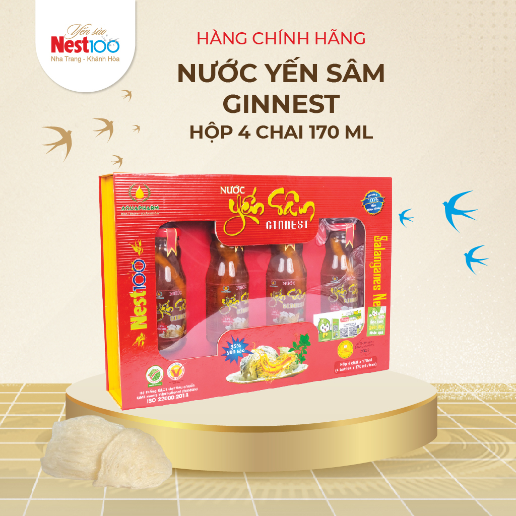 [Hộp 4 Chai 170ml] Nước Yến Chưng Củ Sâm Tươi Hàn Quốc kèm túi - Phân phối chính hãng