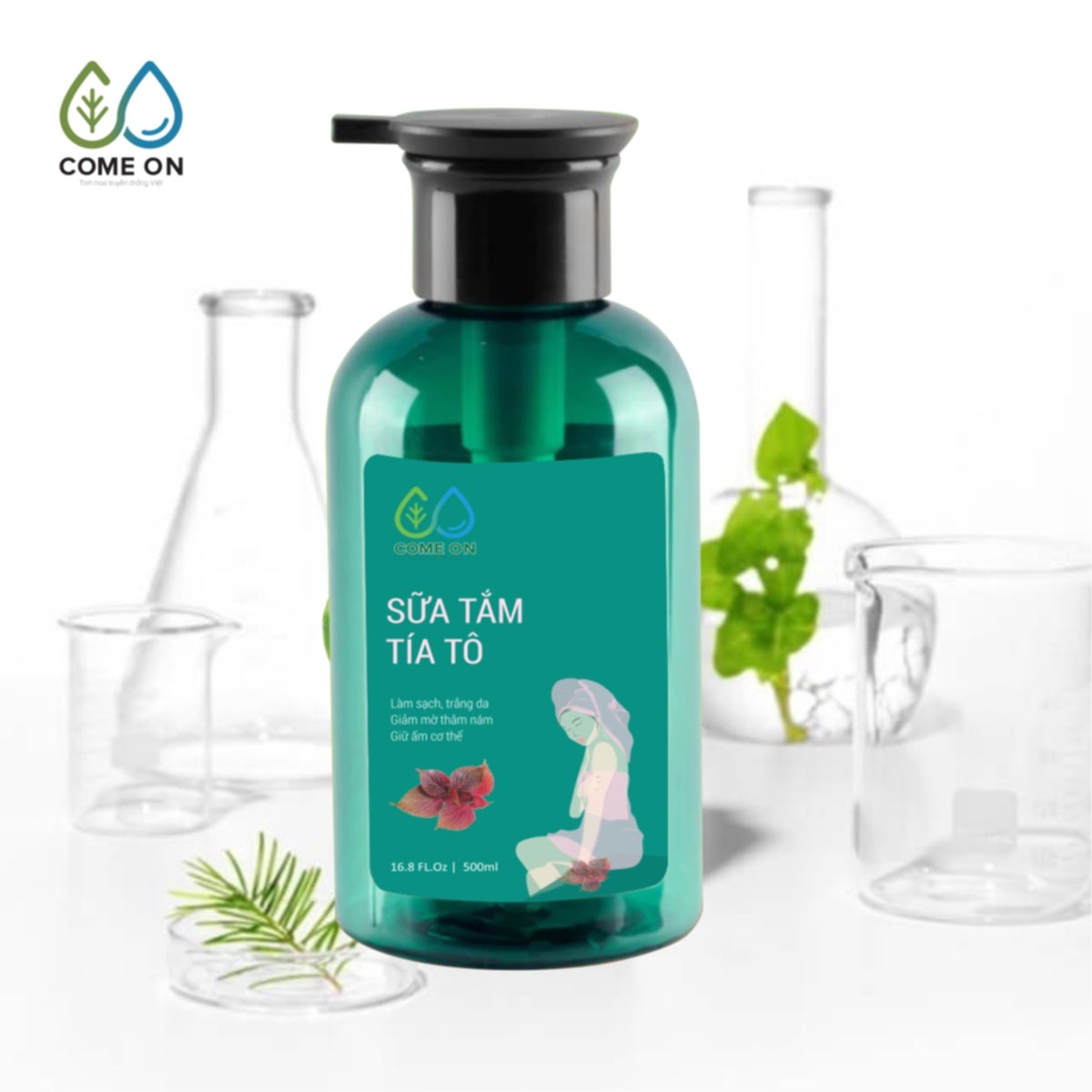 Sữa tắm tía tô COME ON cấp ẩm, dưỡng da, sạch mụn lưng 500ml