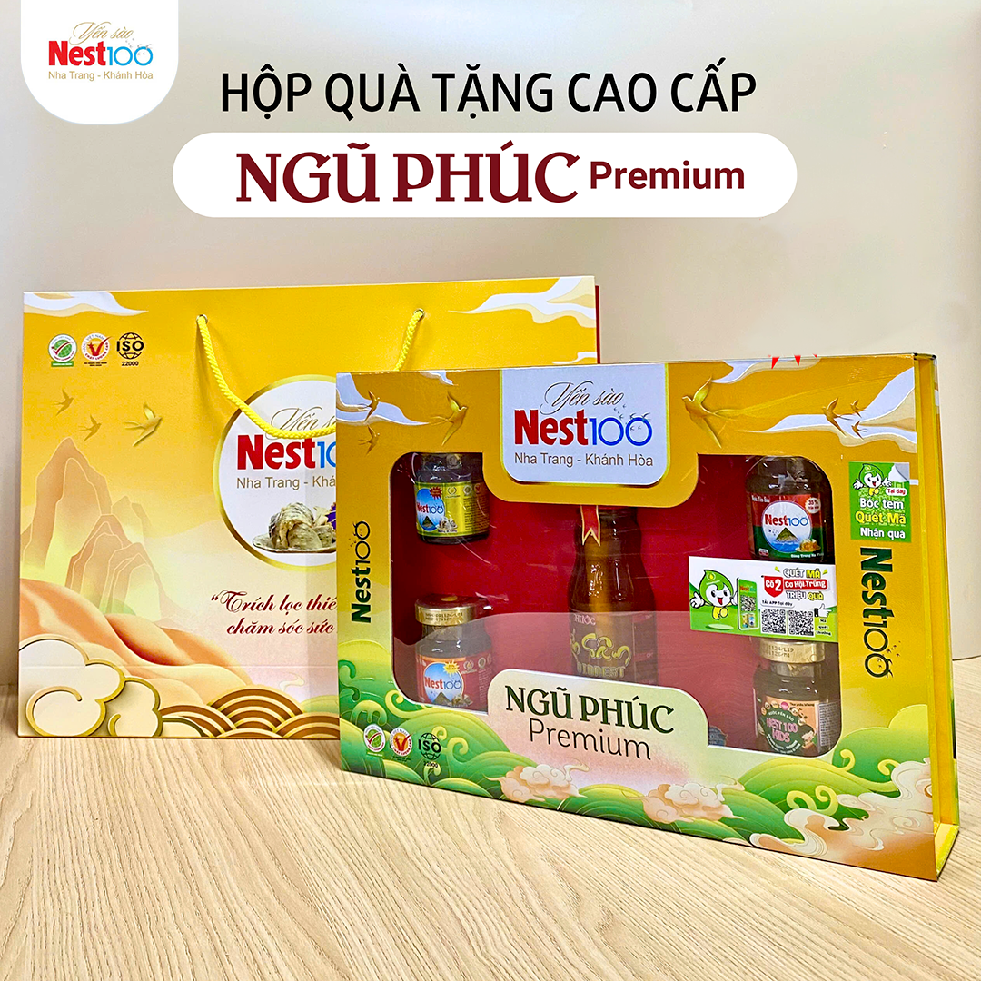 Hộp quà tặng Cao cấp - Ngũ Phúc Premium yến chưng Nest100 cao cấp (kèm túi)