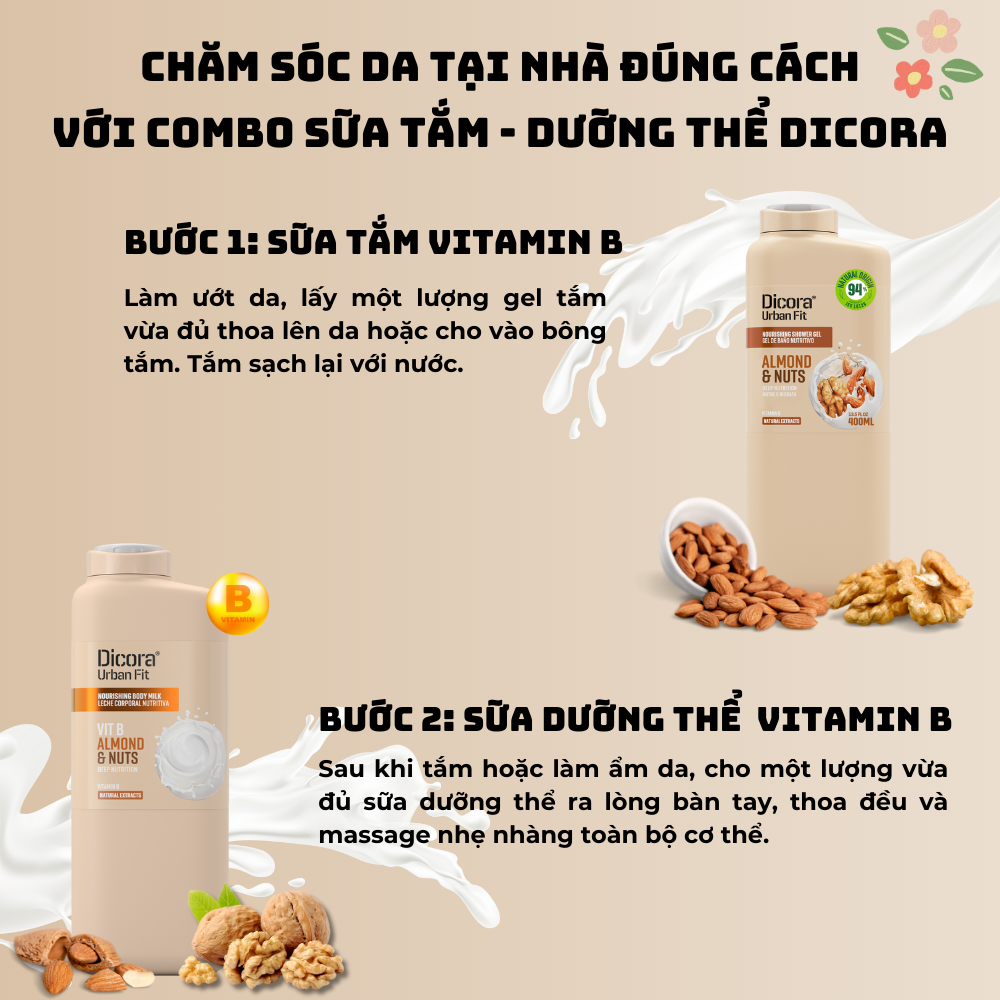 Combo 3: Sữa dưỡng thể Dicora Urban Fit Vitamin B và Sữa tắm Dicora Urban Fit Vitamin B
