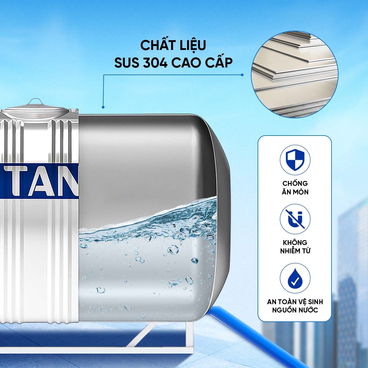 Bồn inox Tân Á ngang 2500l ĐK 1140 (Phân phối từ khu vực Bình Định trở ra phía Bắc)