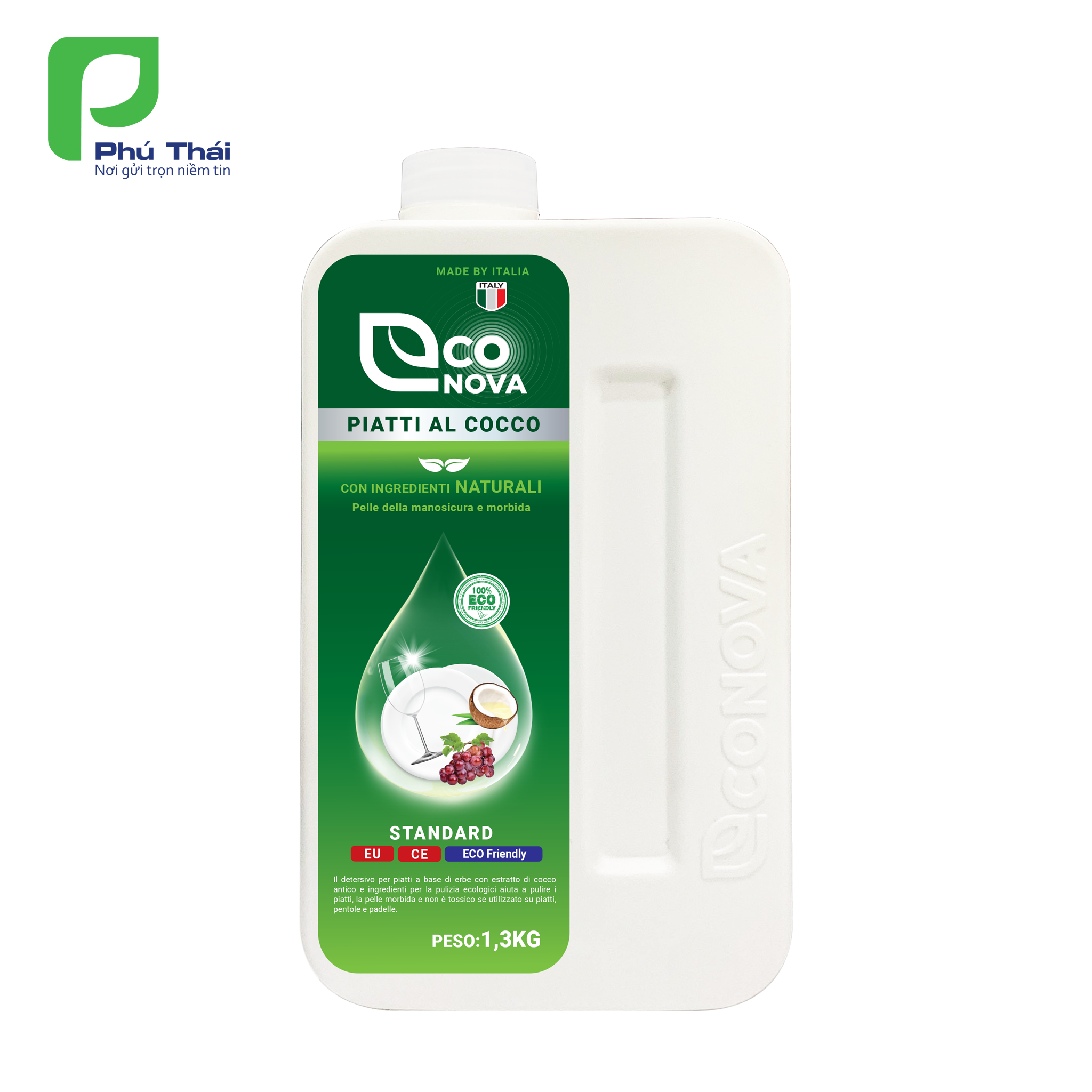Nước rửa chén thảo mộc dừa già Econova (Chai 1.3kg) - Phân phối chính hãng Droppii Store