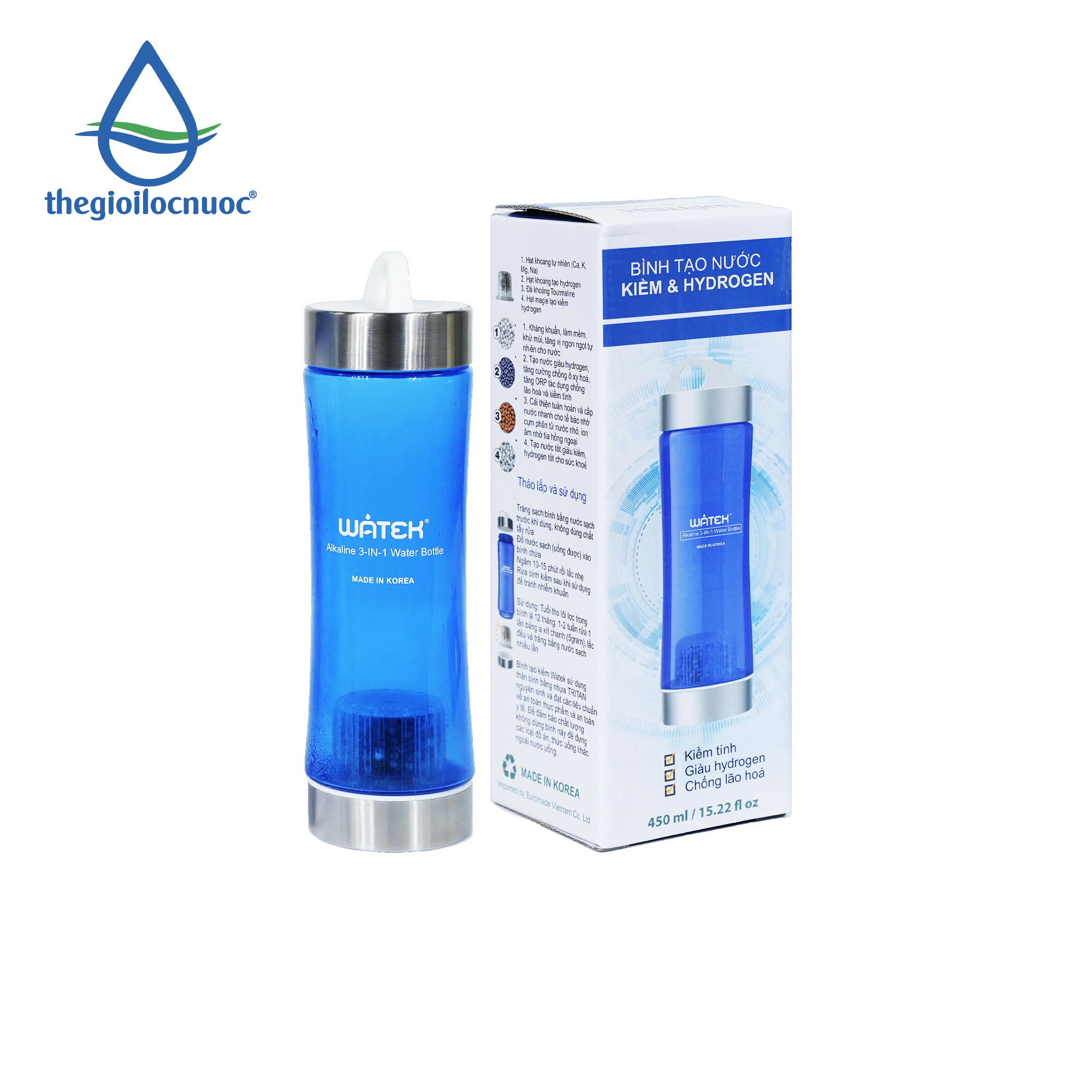 Bình lọc nước kiềm 3 trong 1 Watek, model: Alkaline 3 in 1