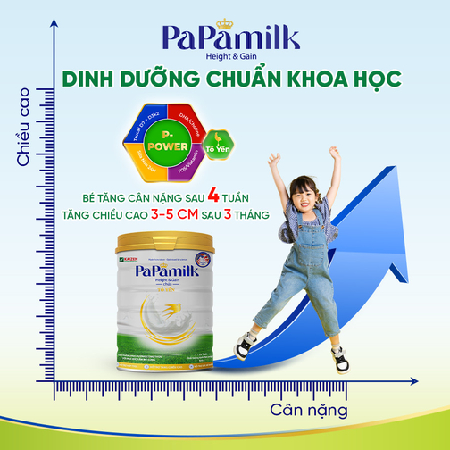 Sữa tăng cân và chiều cao cho trẻ PaPamilk Heigth and Gain chứa Tổ Yến - Lon 830gr