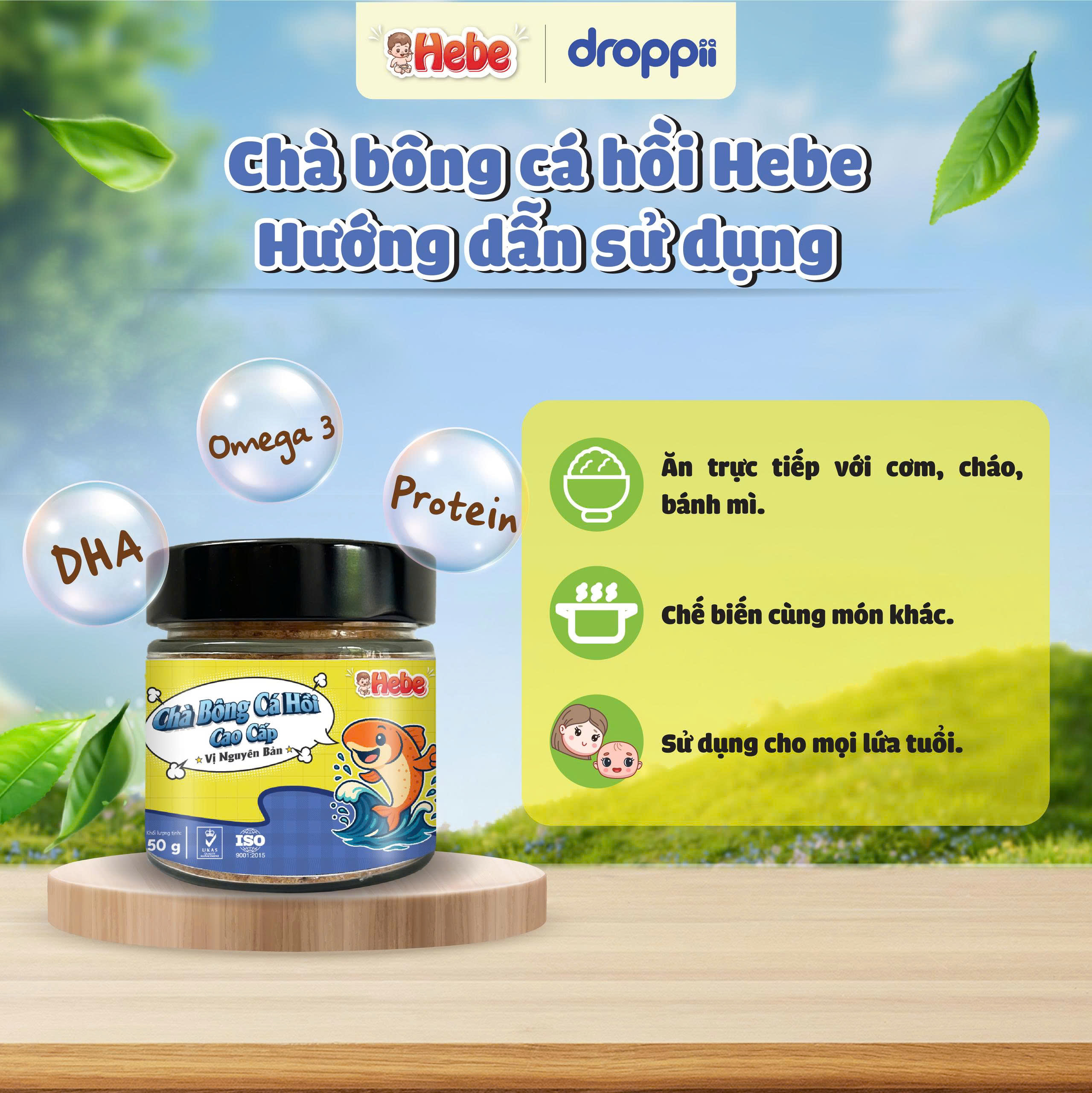 Chà Bông Cá Hồi Cao Cấp – Vị Nguyên Bản HEBE hỗ trợ phát triển trí não cho bé (hũ 50g) - 4