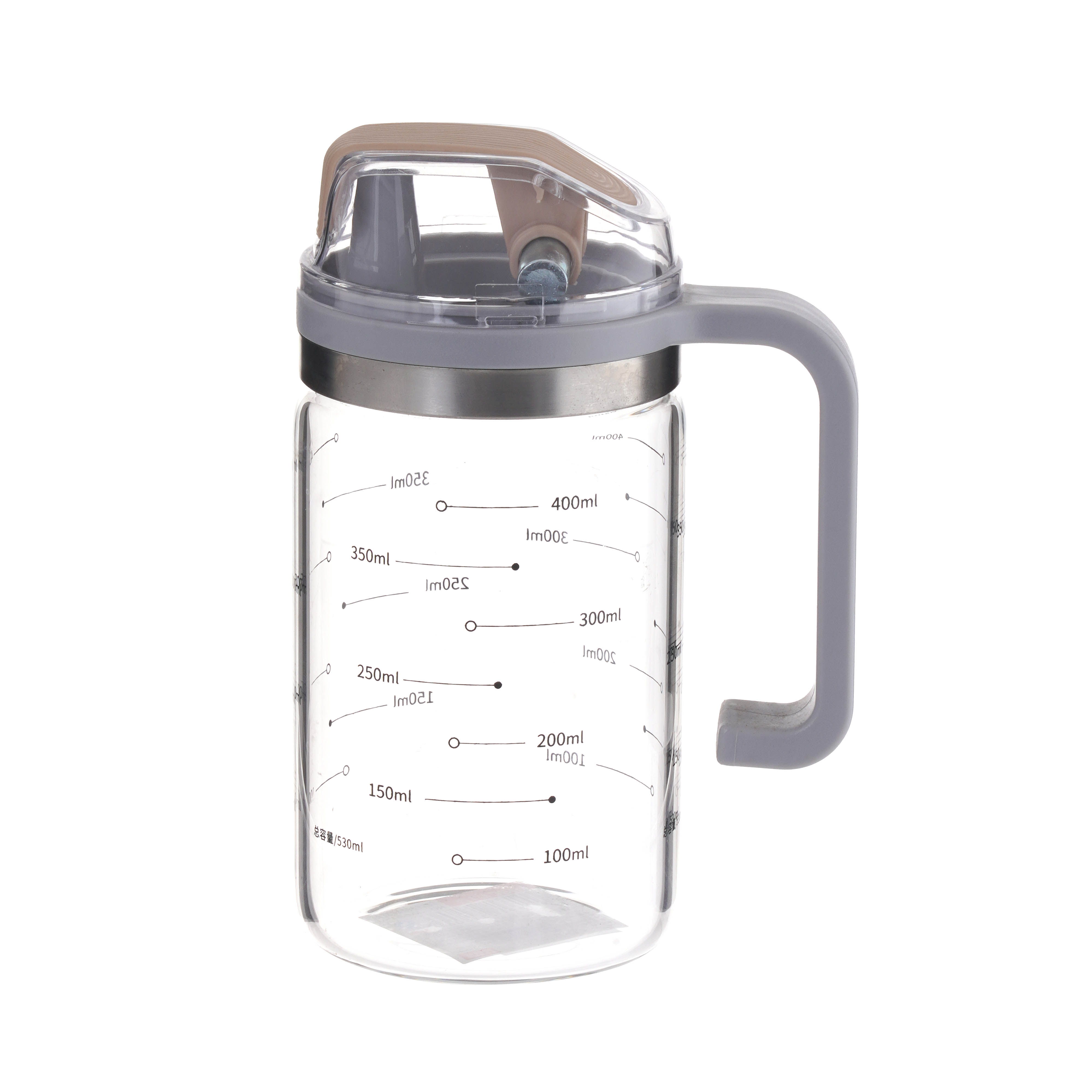 Bình dầu thủy tinh tự mở nắp có tay cầm dung tích 530ml có chia dung tích_376071