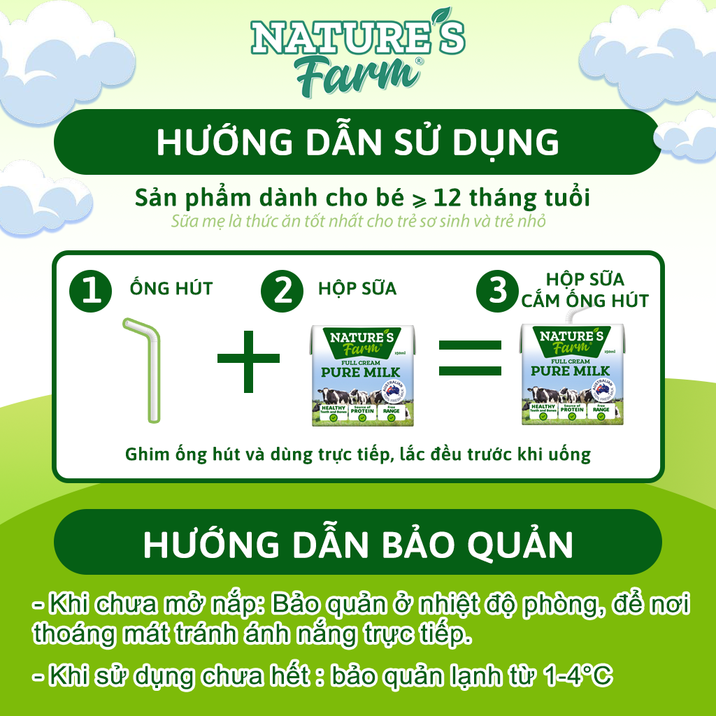 Thùng sữa Nature's Farm Full Cream Hộp 150ml - Sữa Bò Nuôi Thả Hỗ Trợ Tăng Cân - Nhập Khẩu Úc