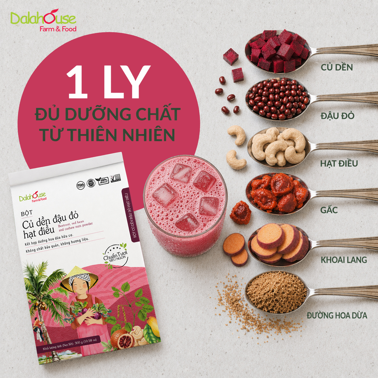 Bột Củ Dền Đậu Đỏ Hạt Điều Dalahouse 300g - Phân phối chính hãng