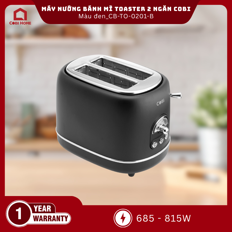 Máy nướng bánh mì Toaster 2 ngăn COBI màu đen_CB-TO-0201-B_341710 - Phân phối chính hãng