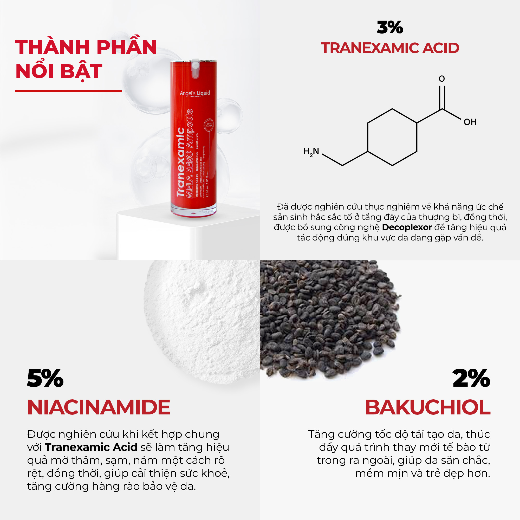 Serum ANGEL'S LIQUID TRANEXAMIC MELA ZERO AMPOULE hỗ trợ giảm thâm nám chuyên biệt (chai 30ml)