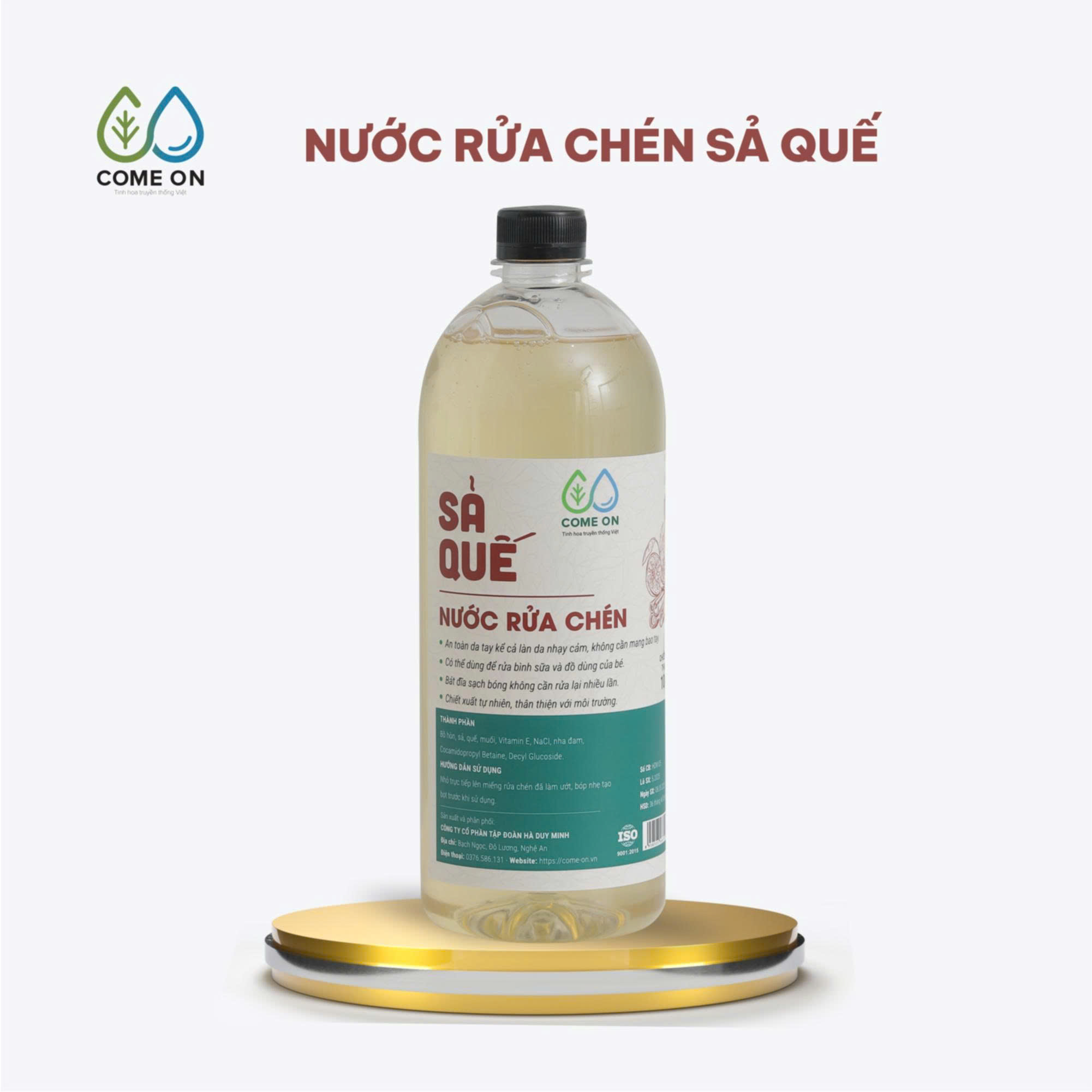 Nước rửa chén sả quế COME ON làm sạch bát đĩa, an toàn da tay 1 lít