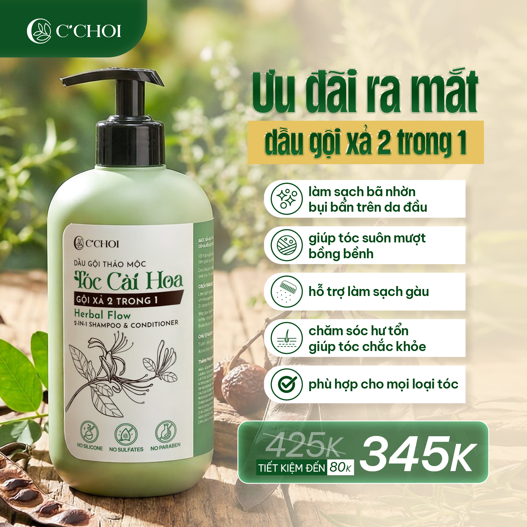 Dầu Gội Thảo Mộc Tóc Cài Hoa - Gội Xả 2 trong 1  C'Choi
