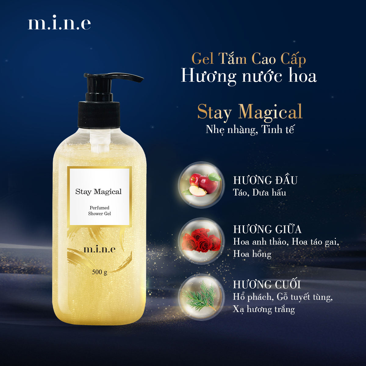 Gel tắm sáng da nhũ vàng hương nước hoa Mine - Stay Magical-duoc-ban-tai-Droppiimart