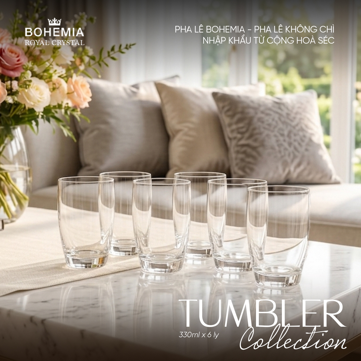 Ly uống nước pha lê 330ml Bohemia Royal Crystal set 6 ly- Model: Tumbler 330ml