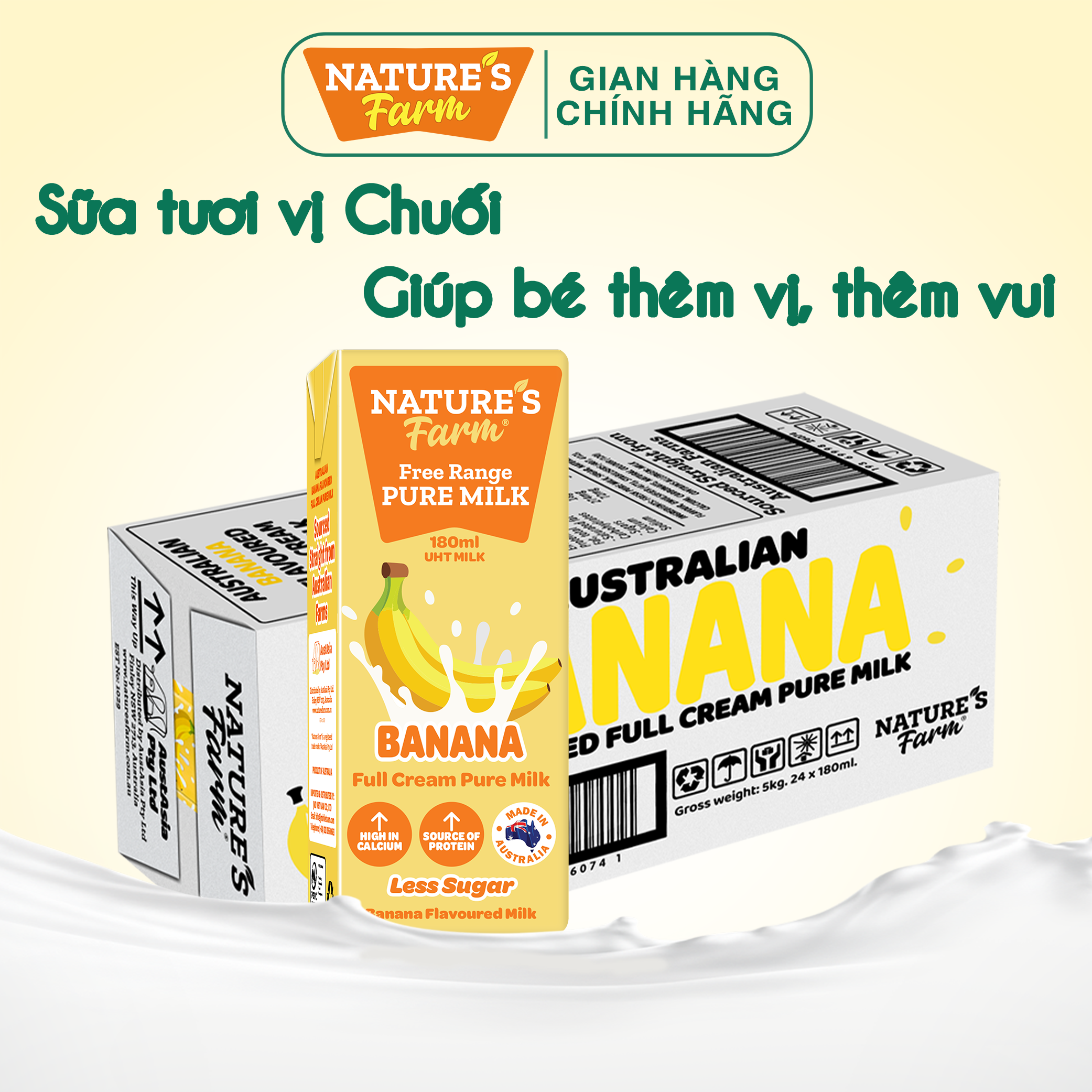 Thùng 24 Hộp Sữa Tươi Nature's Farm Vị Chuối Hộp 180ml - Phân phối chính hãng