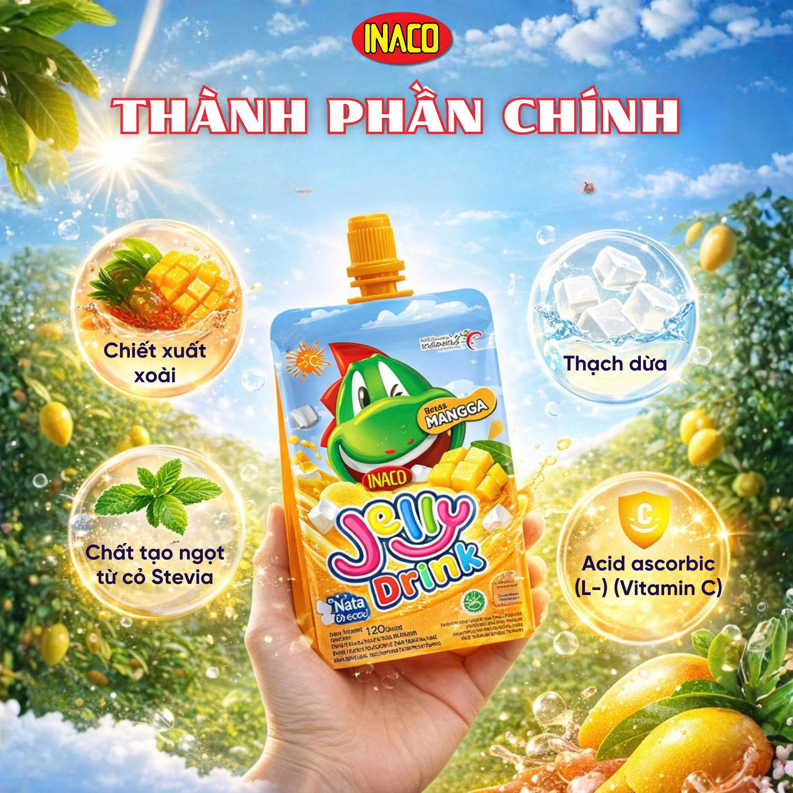 1 Gói (5 túi x 120g) INACO Jelly Drink Mango - Nước thạch quả xoài - 2