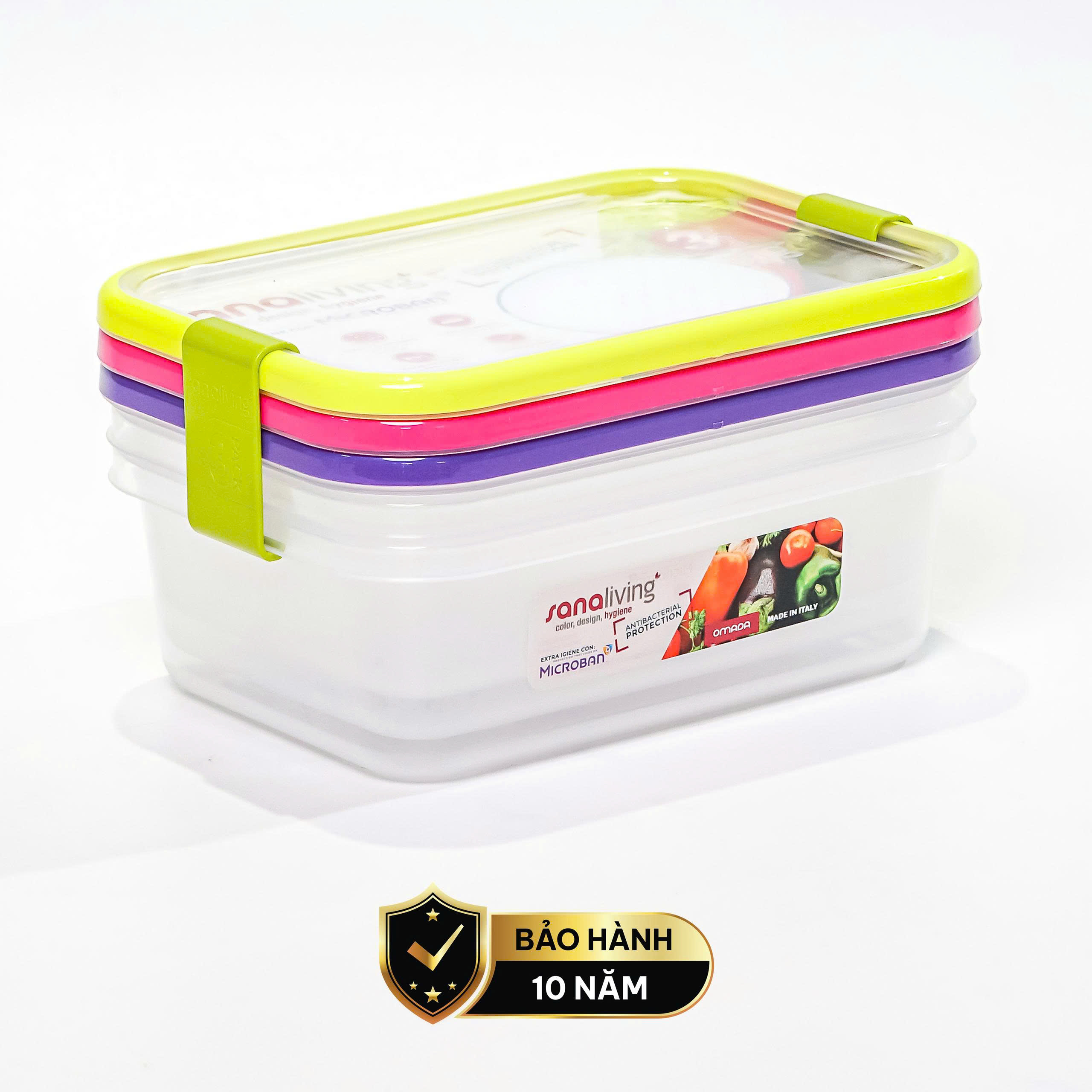 Set 3 Hộp đựng thực phẩm Kháng khuẩn 1000 ml  Sanaliving cao cấp OMADA - Model: S2321CA
