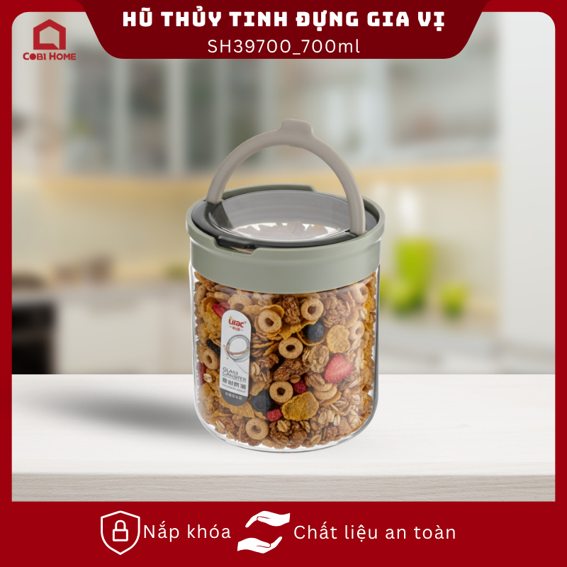 Hũ thủy tinh đựng gia vị, thực phẩm có nắp khóa an toàn, màu ngẫu nhiên 700ml_364385 - Phân phối chính hãng
