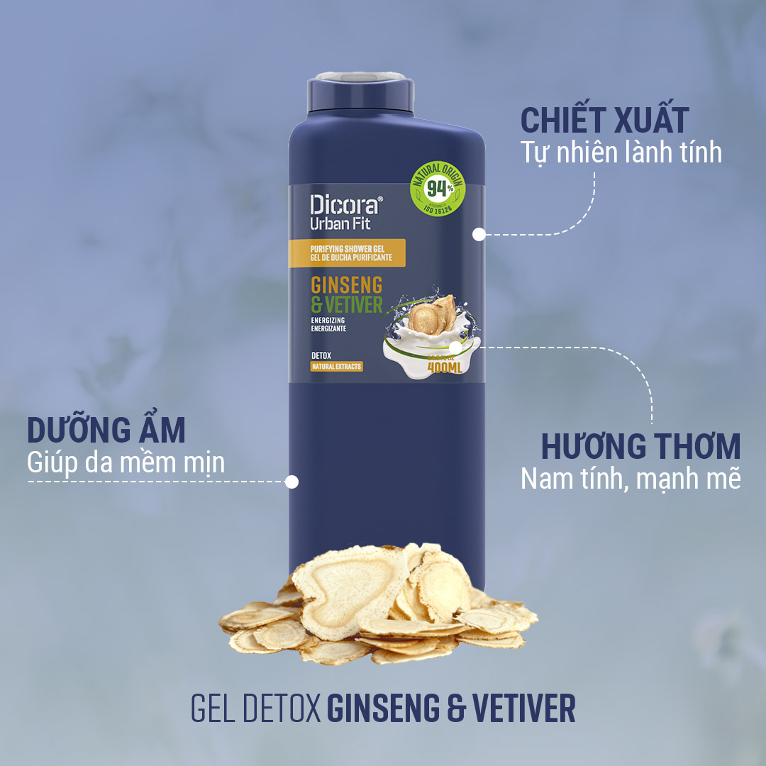 Sữa tắm Dicora Urban Fit Energy - Cỏ hương bài & nhân sâm (400ml)