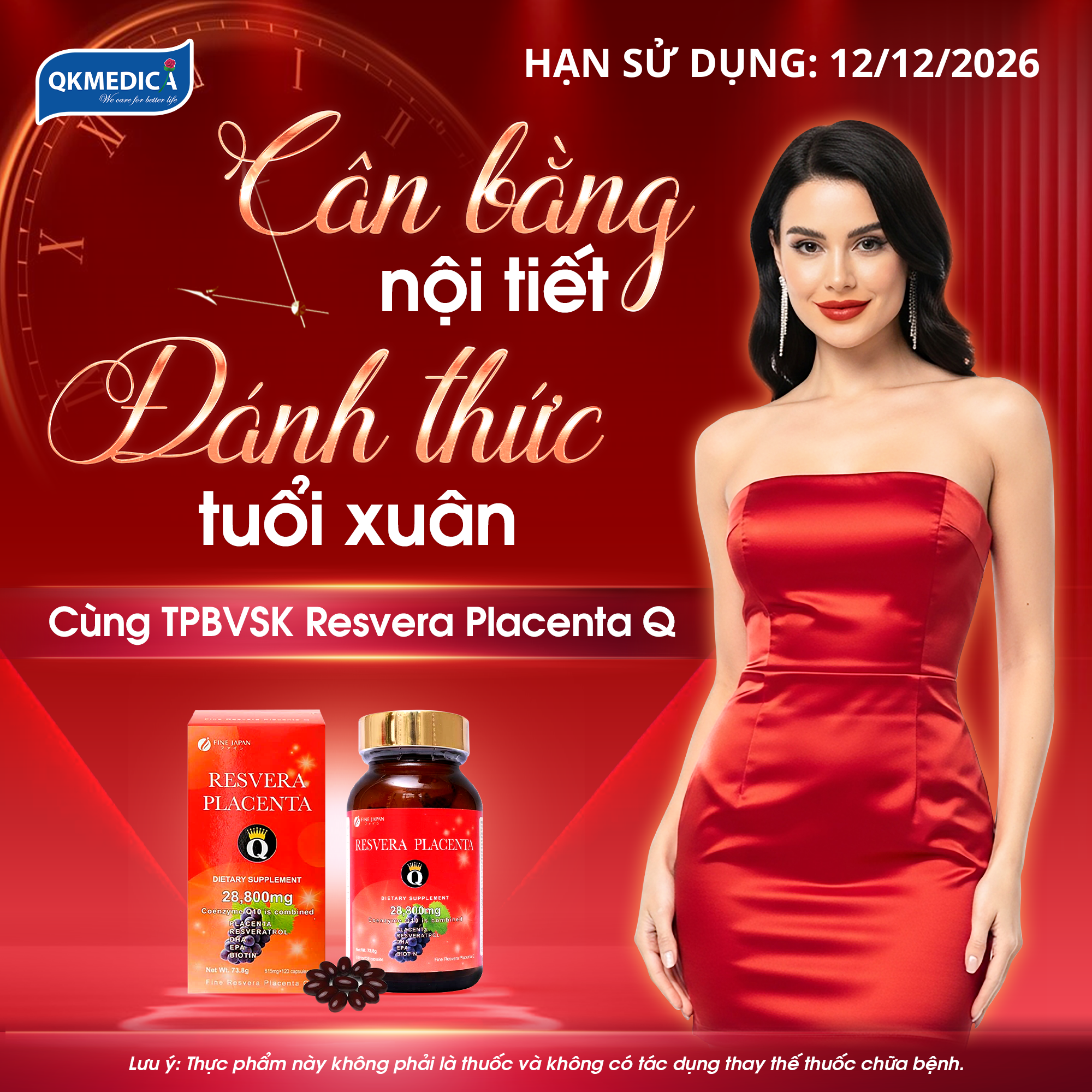 (HSD:12/12/26) Thực phẩm bảo vệ sức khỏe Resvera Placenta Q (hộp 120 viên) - Phân phối chính hãng