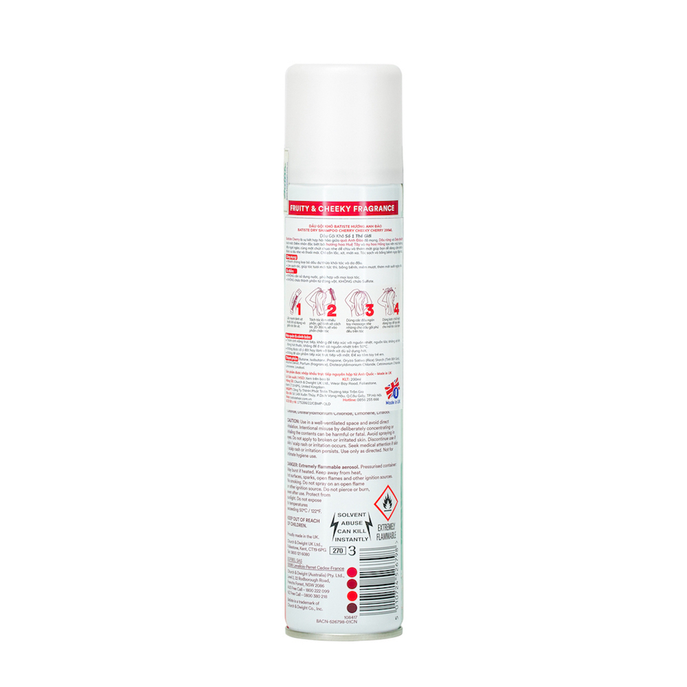 Dầu Gội Khô Batiste Hương Hoa Anh Đào - Batiste Dry Shampoo Fruity & Cheeky Cherry 200ml