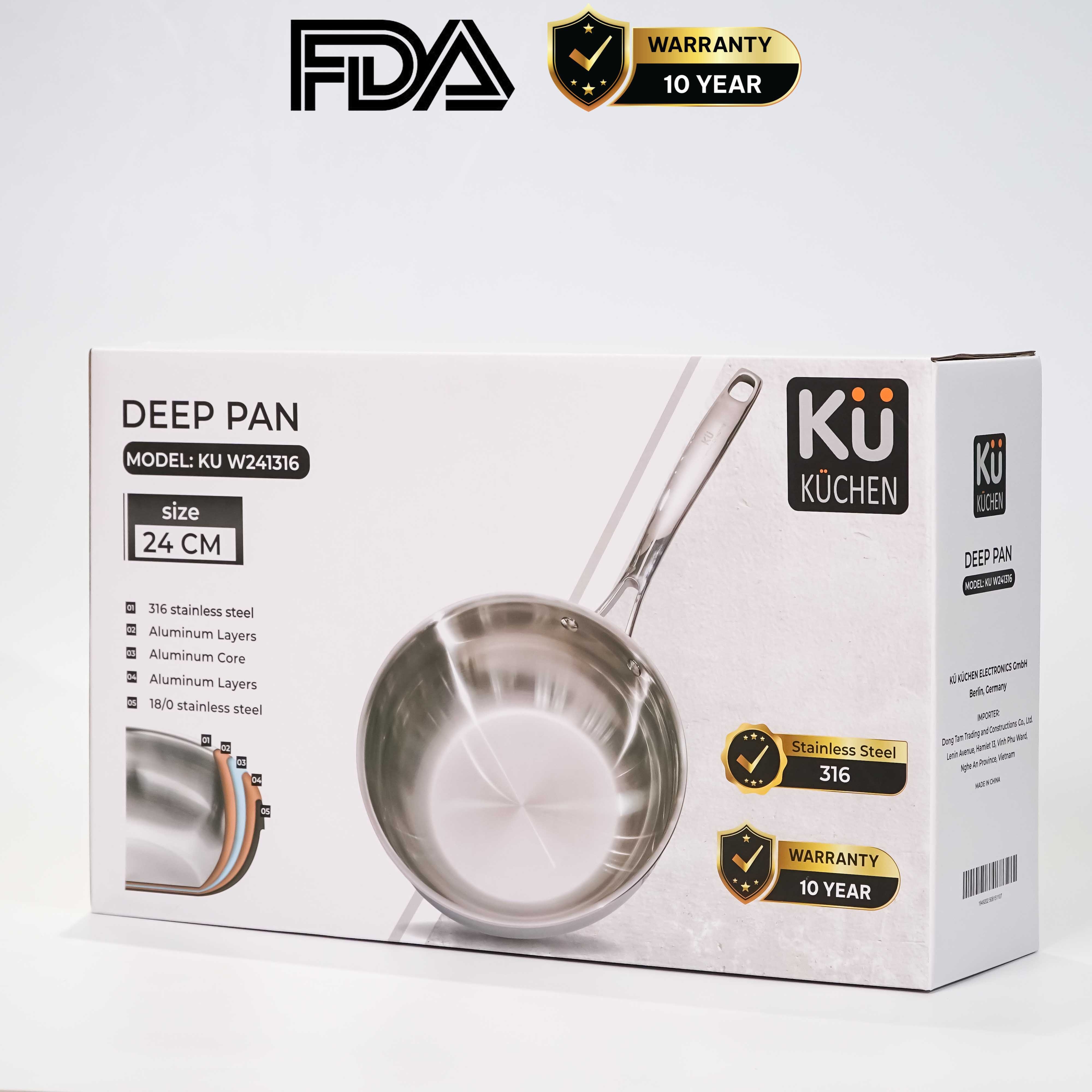 Chảo inox 316 24cm lòng sâu cao cấp KUCHEN KU W241316 - 7