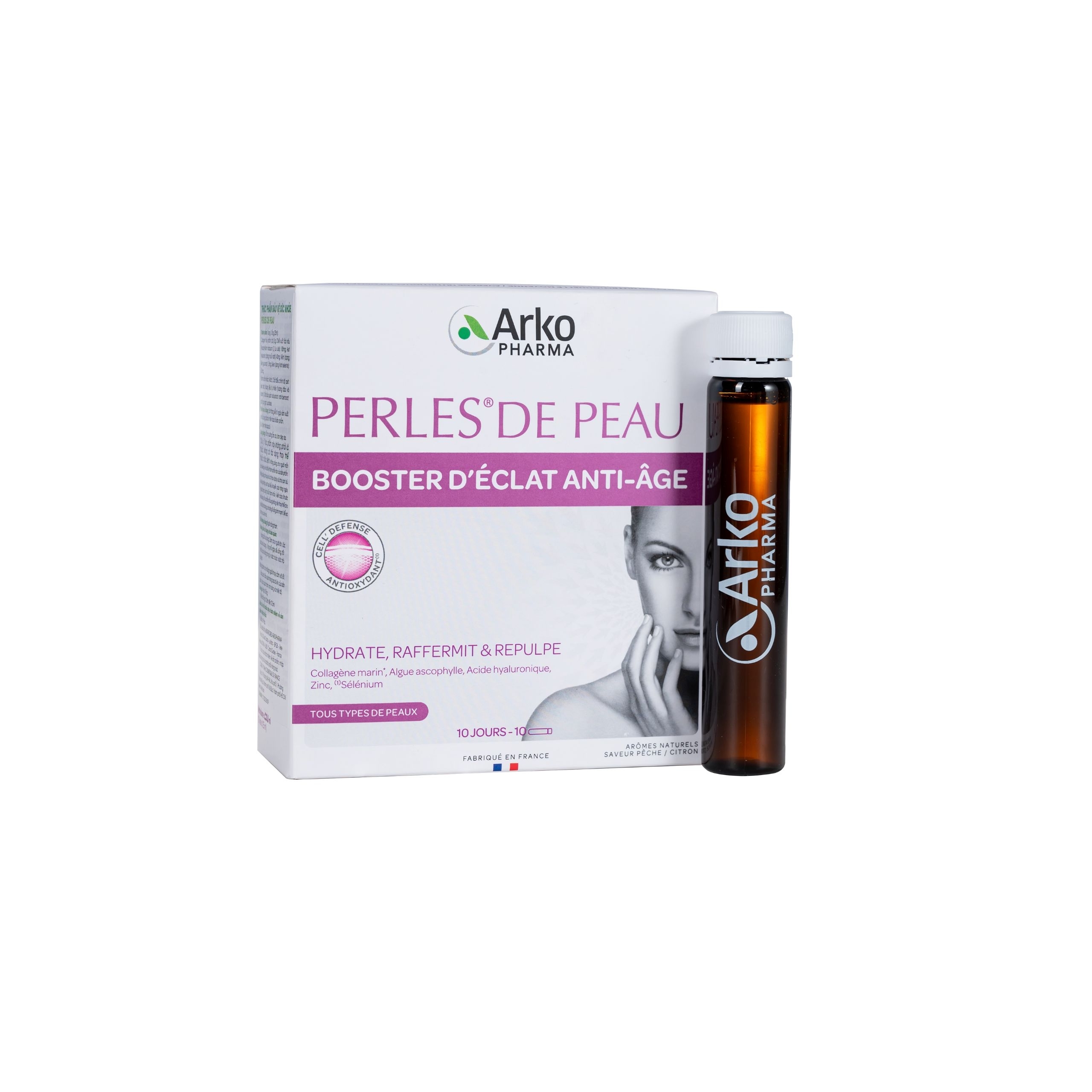 Nước uống collagen ARKOPHARMA PERLES DE PEAU hỗ trợ dưỡng ẩm da, làm đẹp da (Hộp 10 ống)
