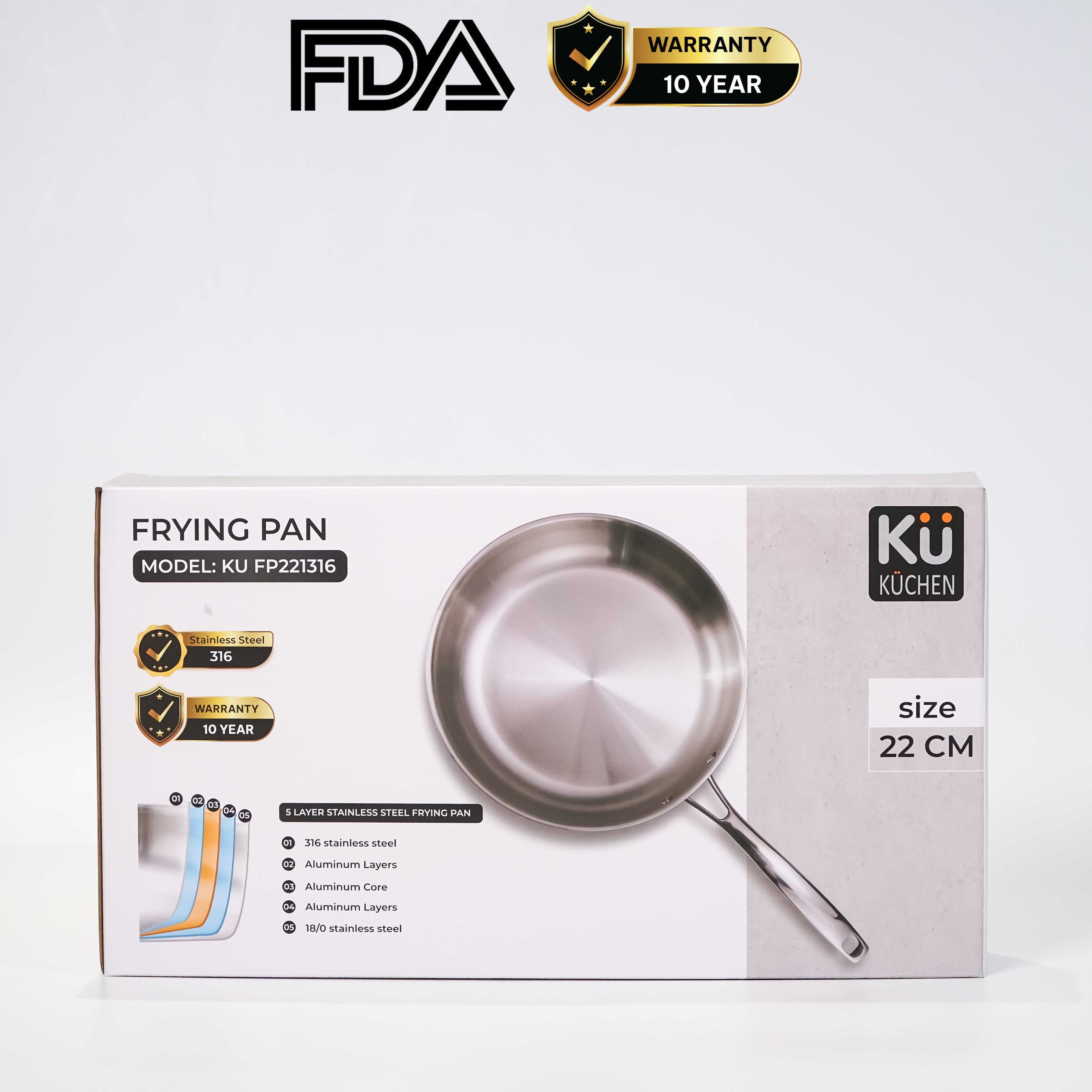 Chảo rán inox 316 22cm cao cấp KUCHEN KU FP221316 - 6