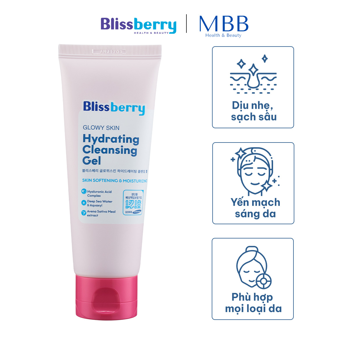 Sữa rửa mặt dịu nhẹ, cấp ẩm, làm sáng da Blissberry 100ml - Phân phối chính hãng